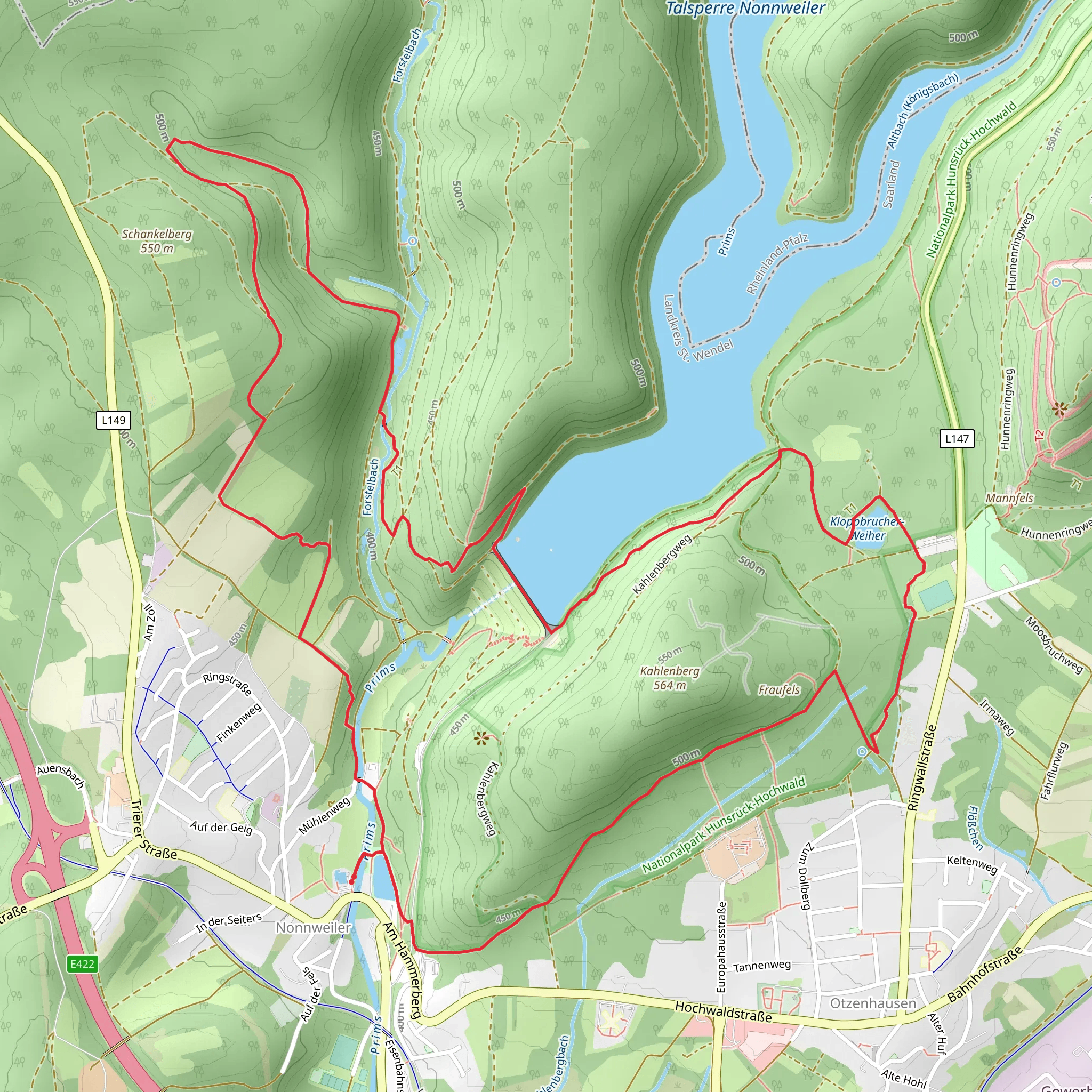 Kloppbrucher-Weiher via Saar Hunsrueck Steig mobile static map
