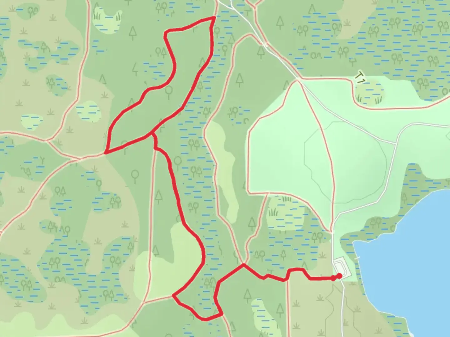 An image depicting the trail Loop beside Big Creek - Lake Louisa State Park and its surrounding area.