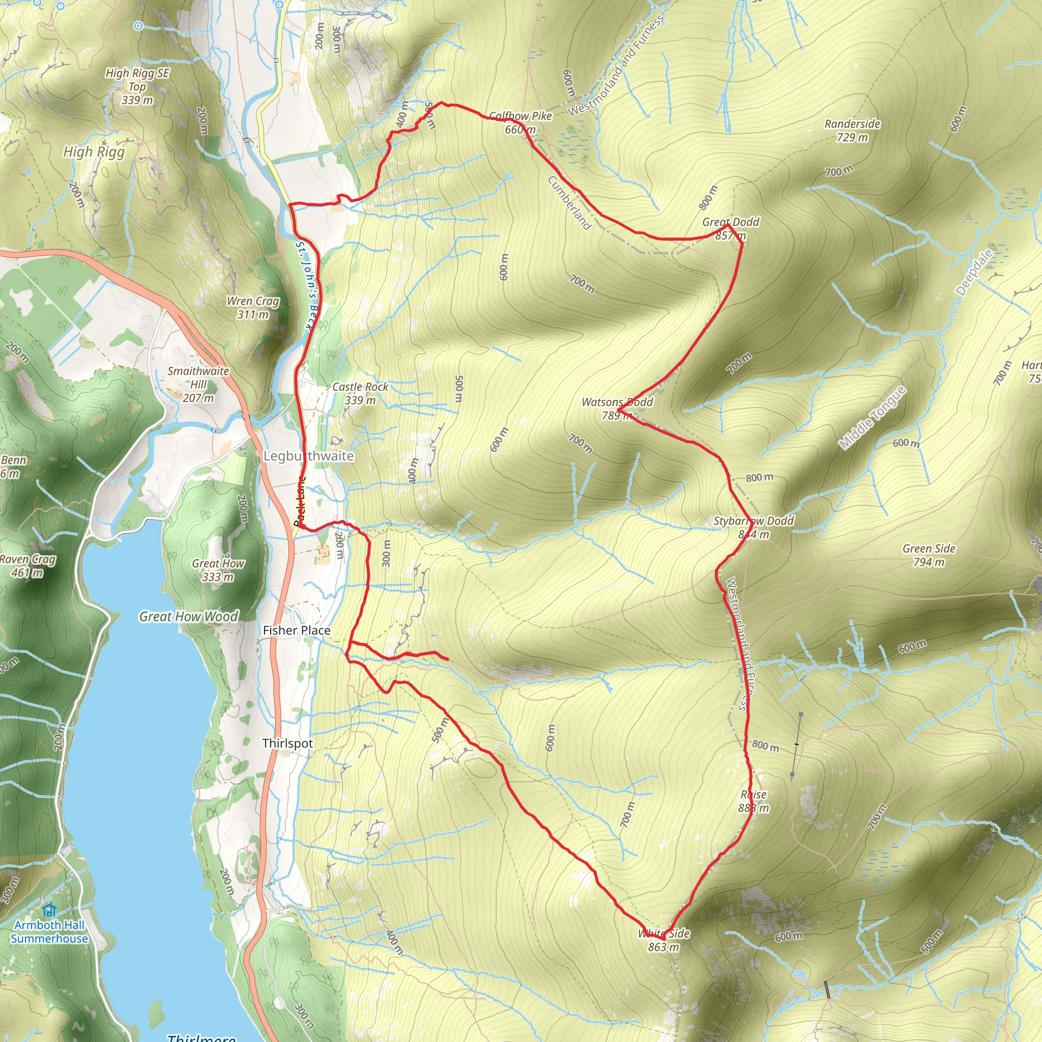 Stybeck Waterfall, White Side, Stybarrow Dodd and Watson Dodd Loop mobile static map
