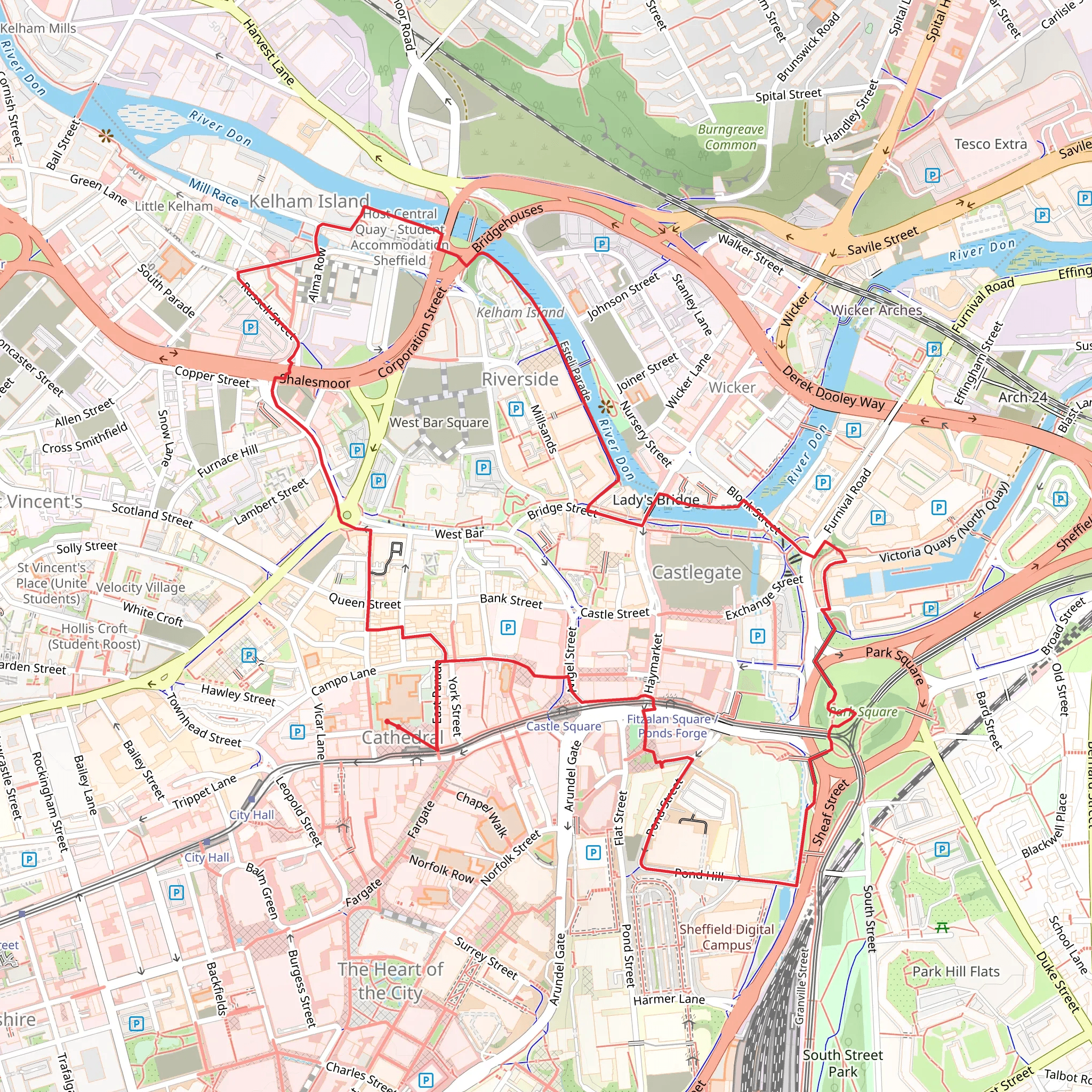Cathedrals and Kelham Island Loop mobile static map