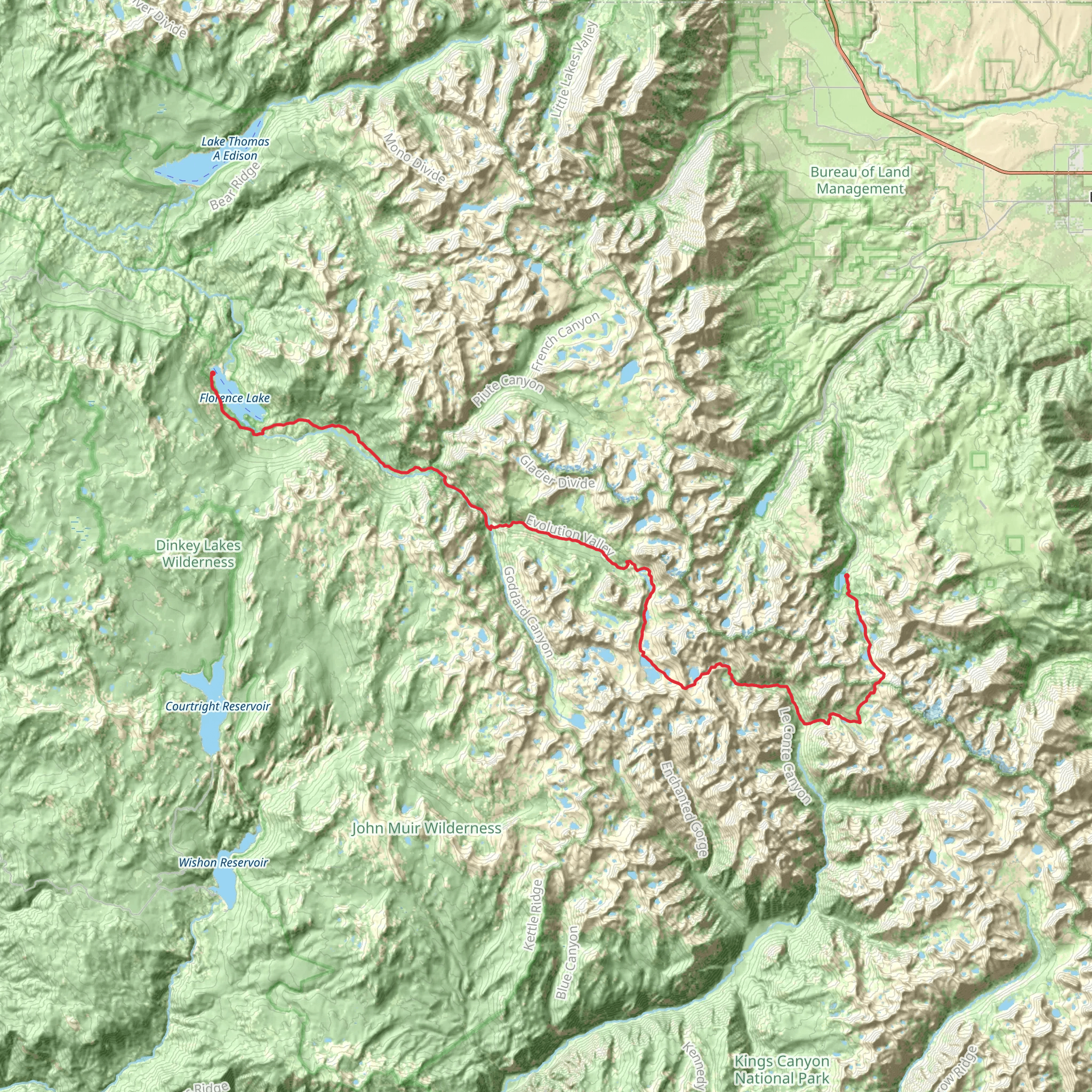 Florence Lake to South Lake mobile static map