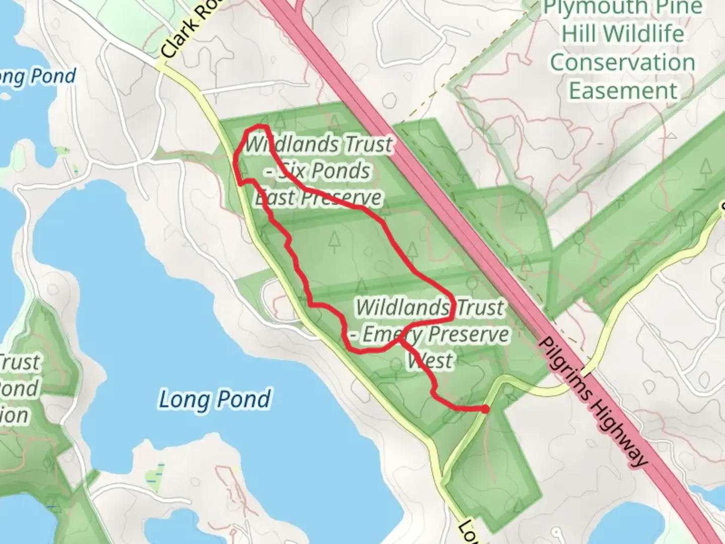 An image depicting the trail Wildlands Trust Emery Preserve Loop and its surrounding area.