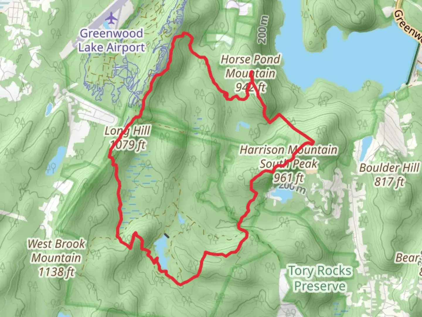 An image depicting the trail Horse Pond Mountain, Harrison Mountain South Peak and Lake Sonoma Loop and its surrounding area.