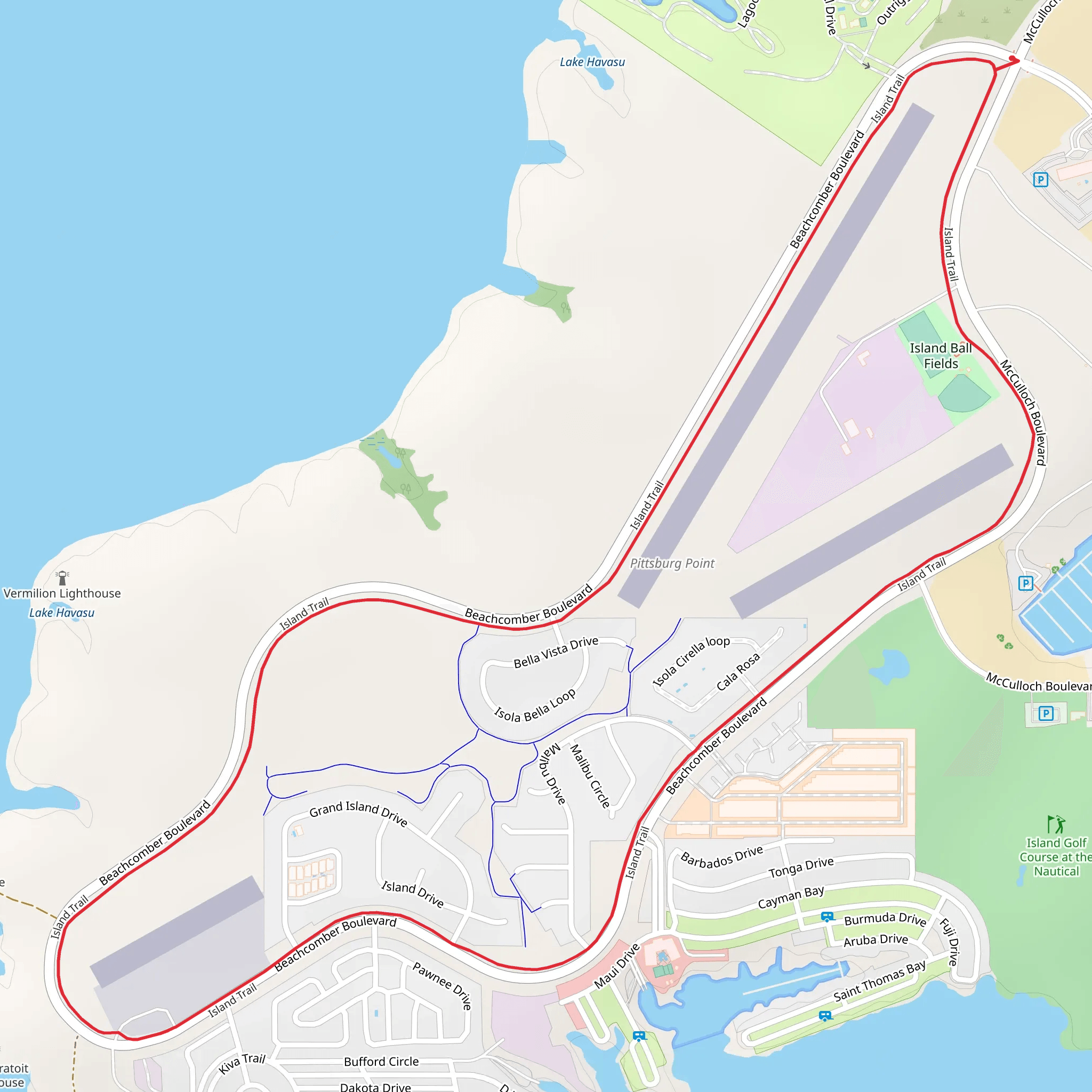 Island Ball Fields - Island Loop Trail mobile static map