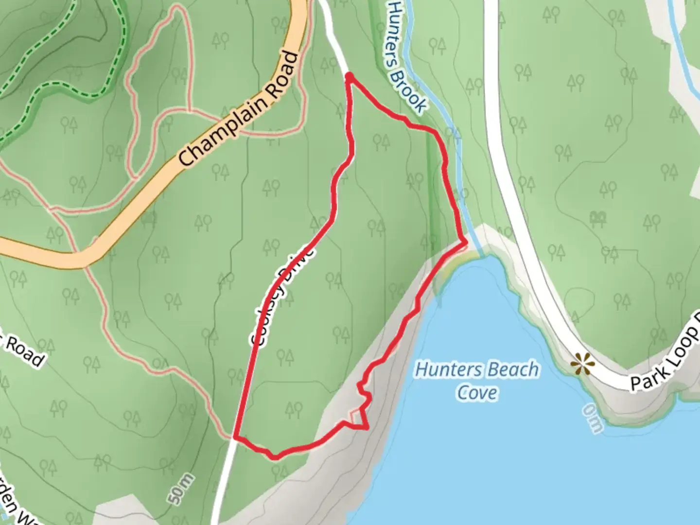 An image depicting the trail Hunters Beach Cove Loop and its surrounding area.