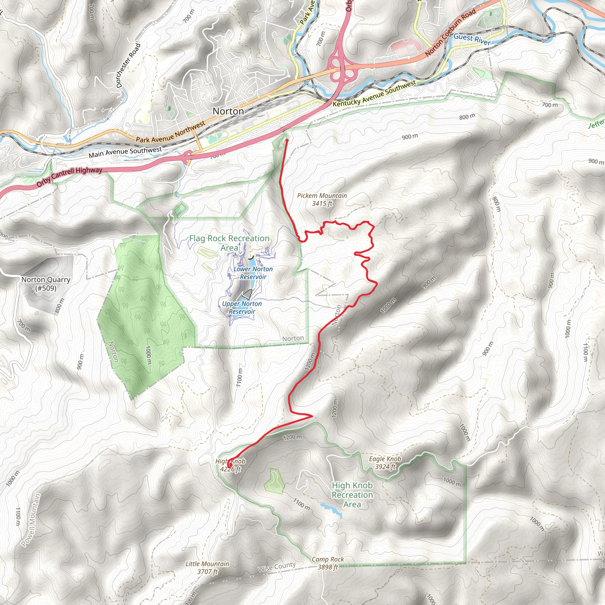 High Knob via Lost Creek Trail mobile static map