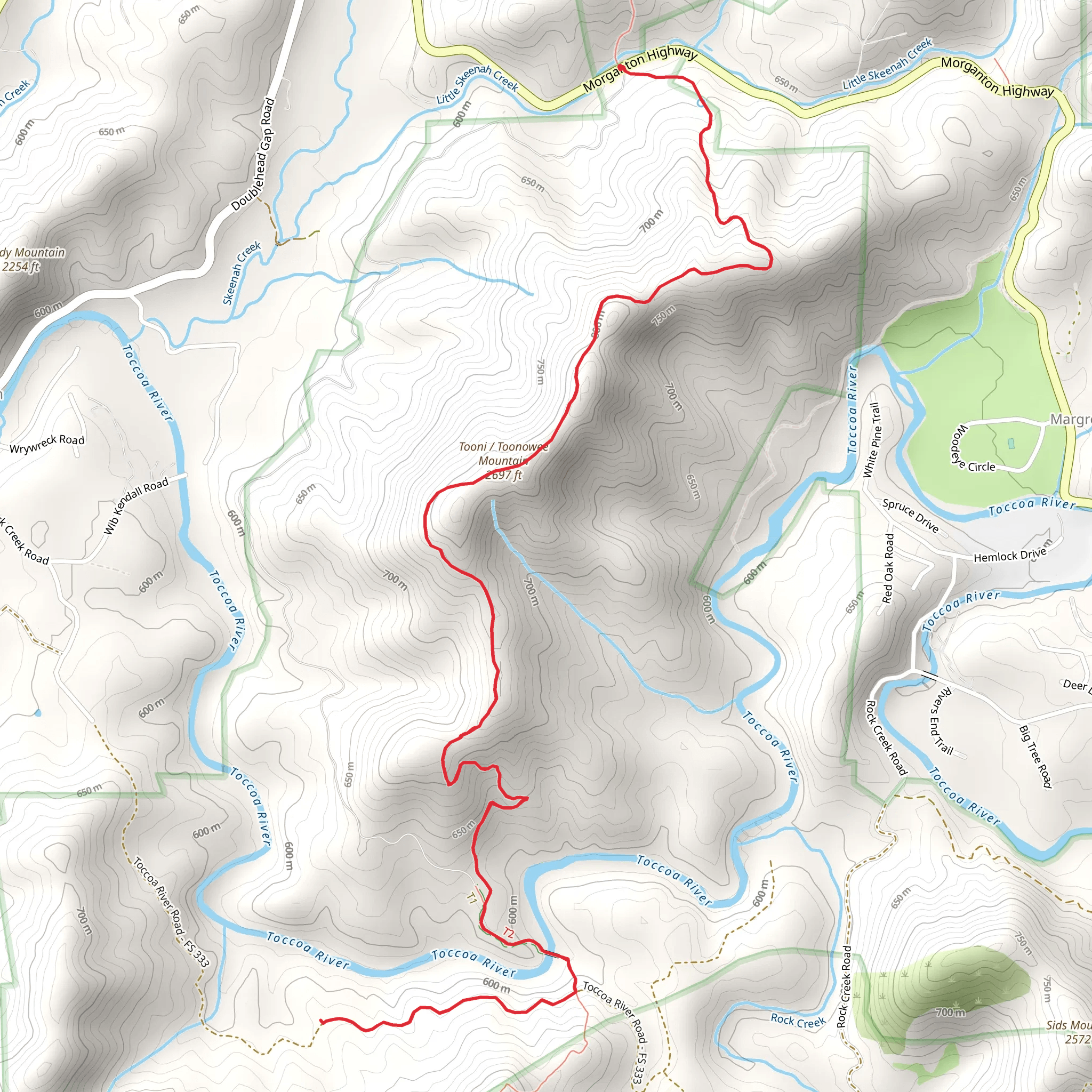 Toonowee Mountain mobile static map