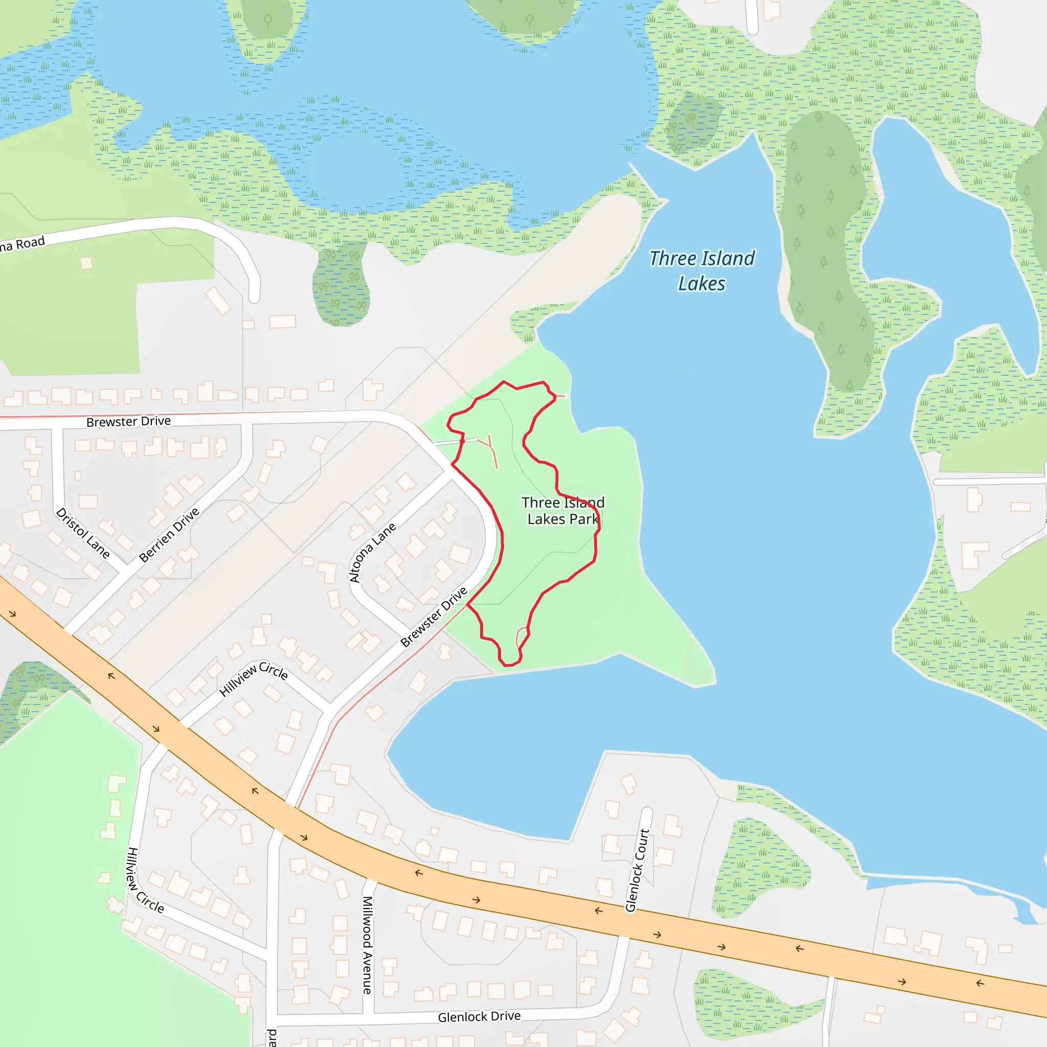 Three Island Lakes Park Loop mobile static map