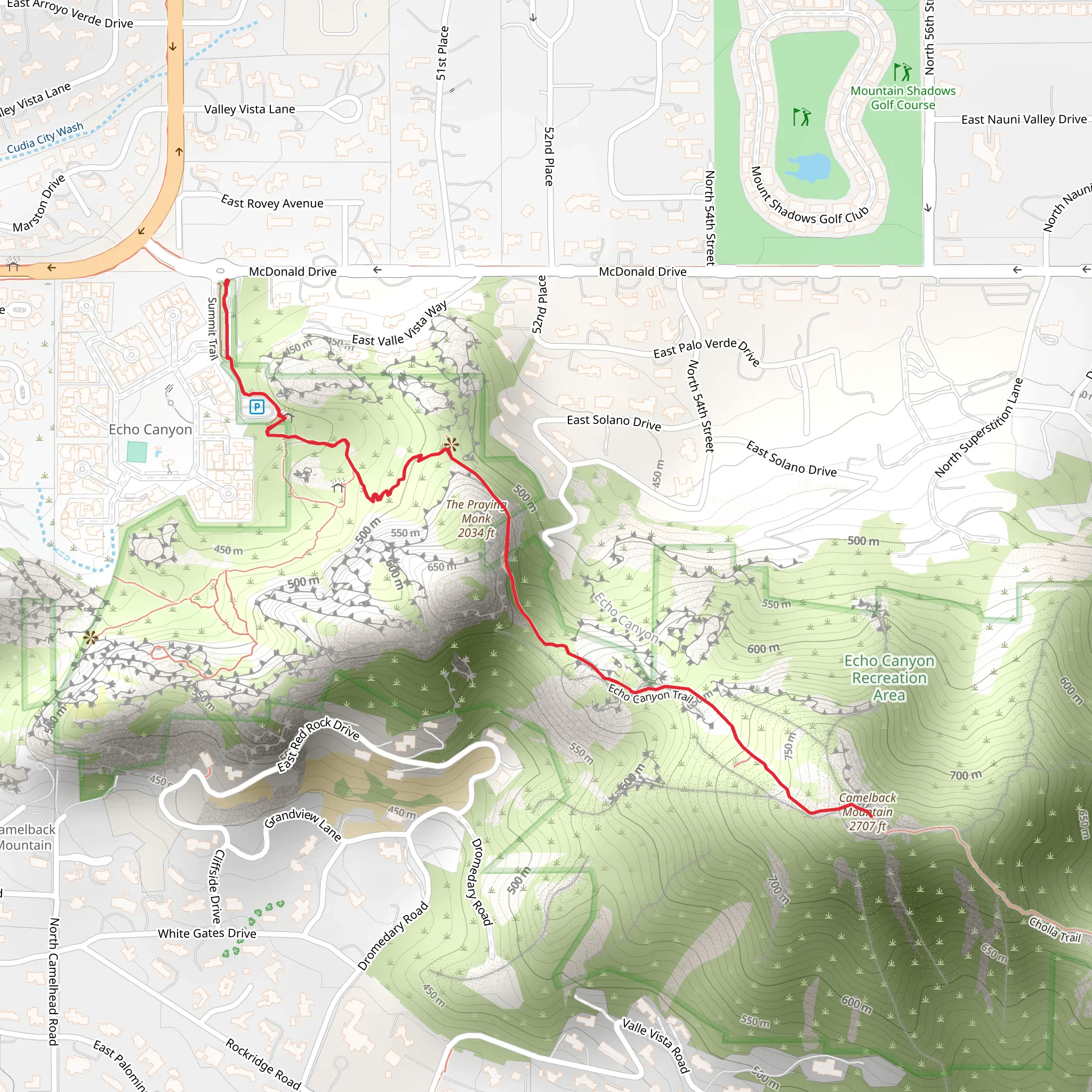 Camelback Mountain via Echo Canyon Trail mobile static map