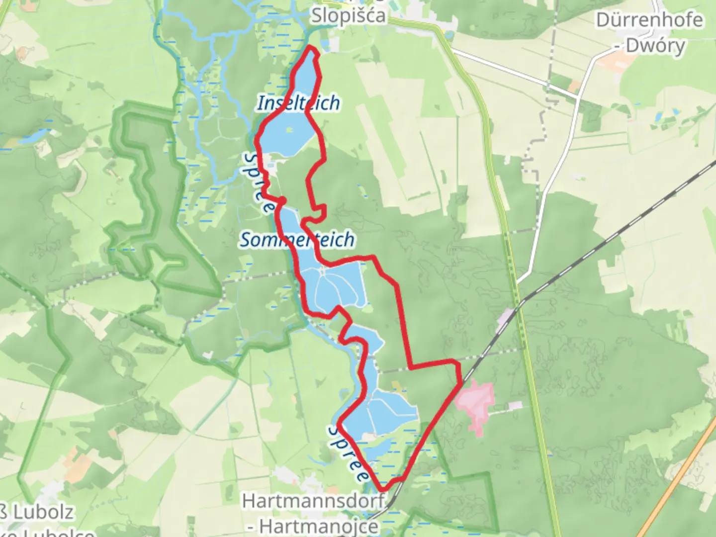 An image depicting the trail Spreewald Loop via Inselteich and its surrounding area.