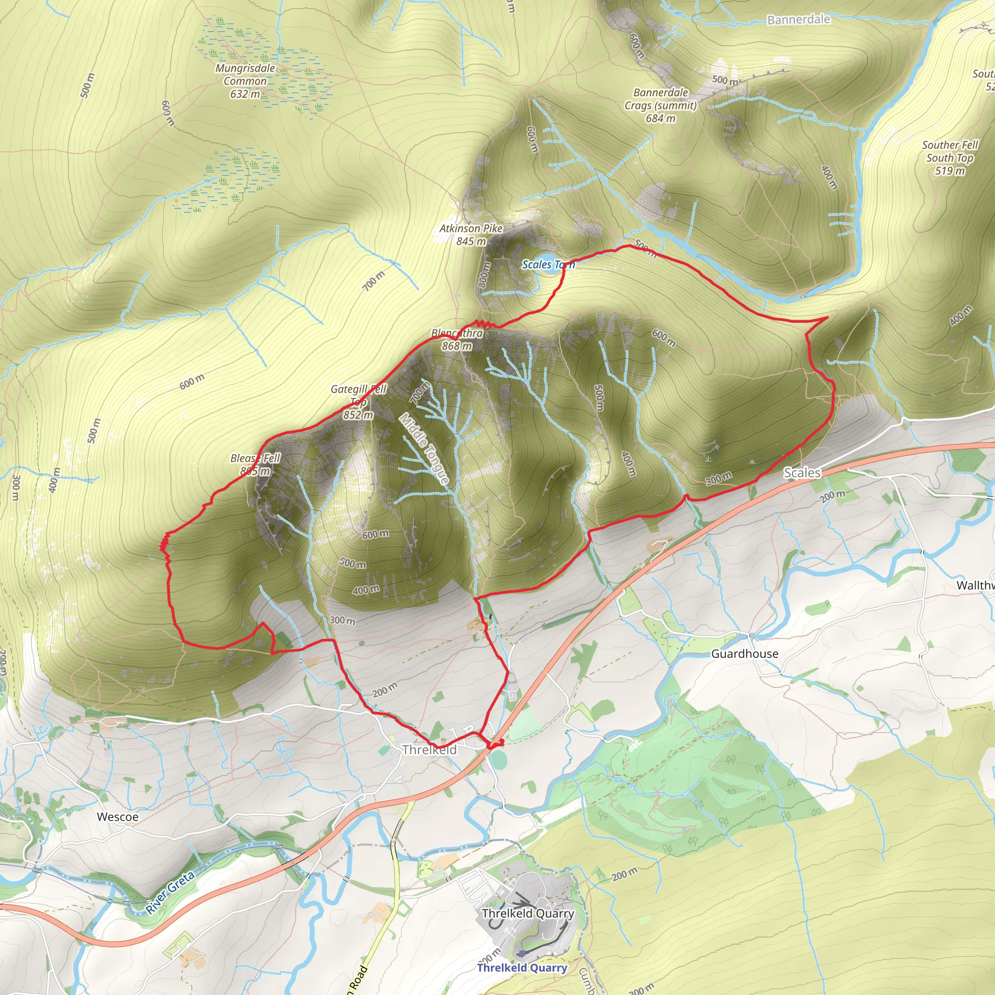 Blencathra and Hallsfell Top from Threlkeld mobile static map