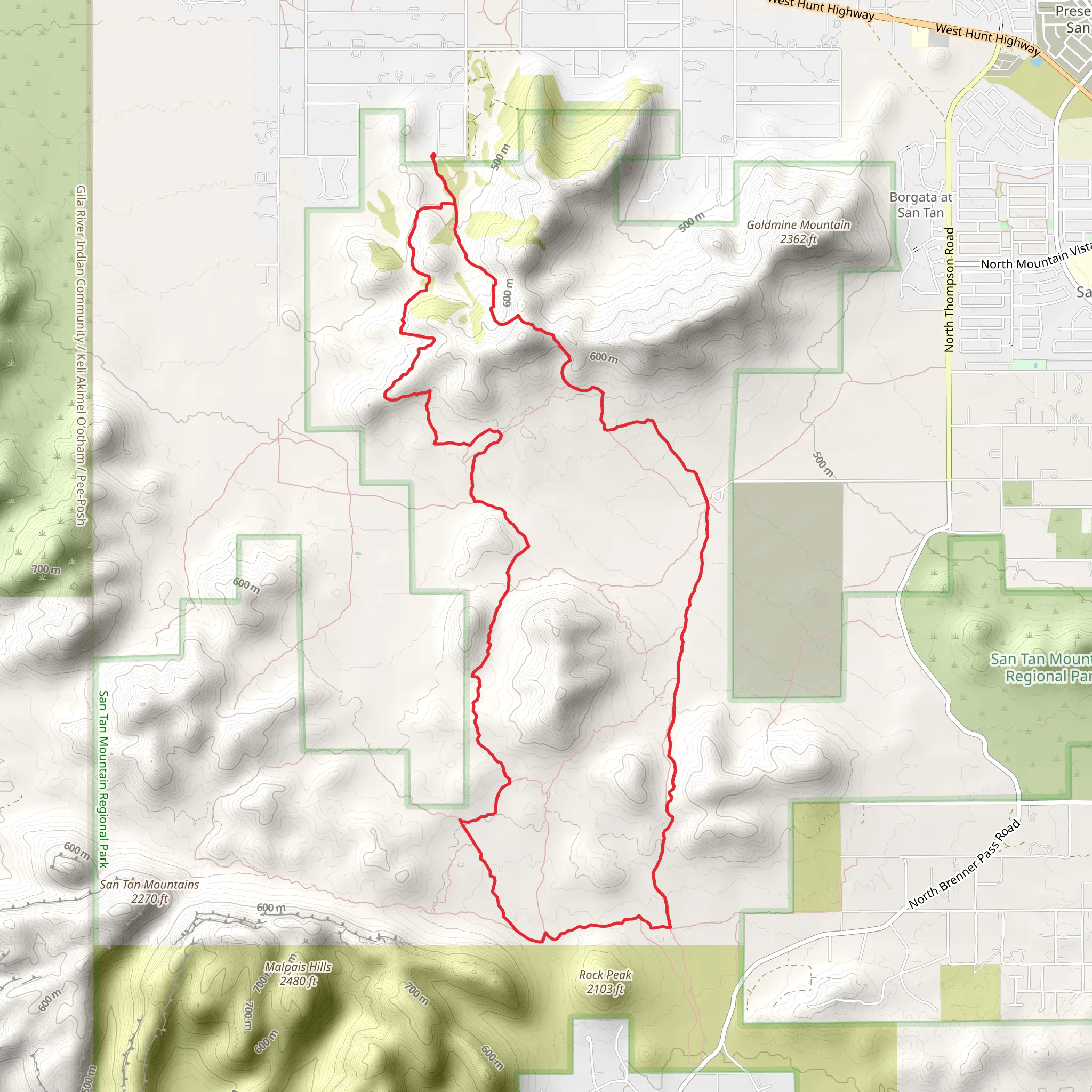 Dynamite Trail, Maricopa Trail and San Tan Loop Trail mobile static map