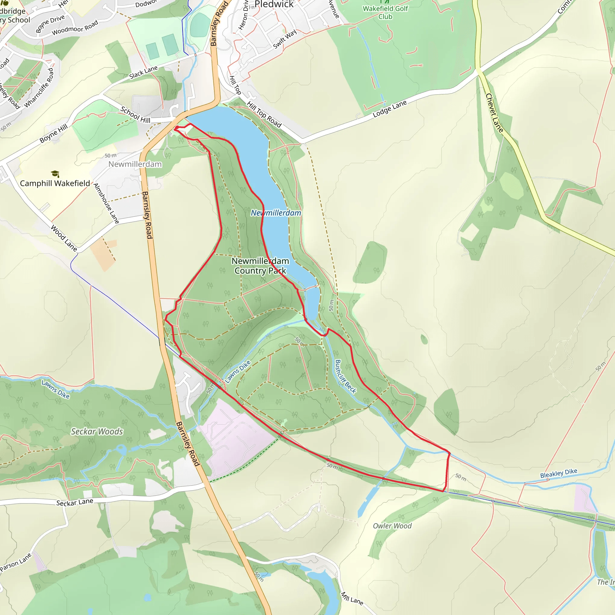 Newmillerdam Country Park Walk mobile static map