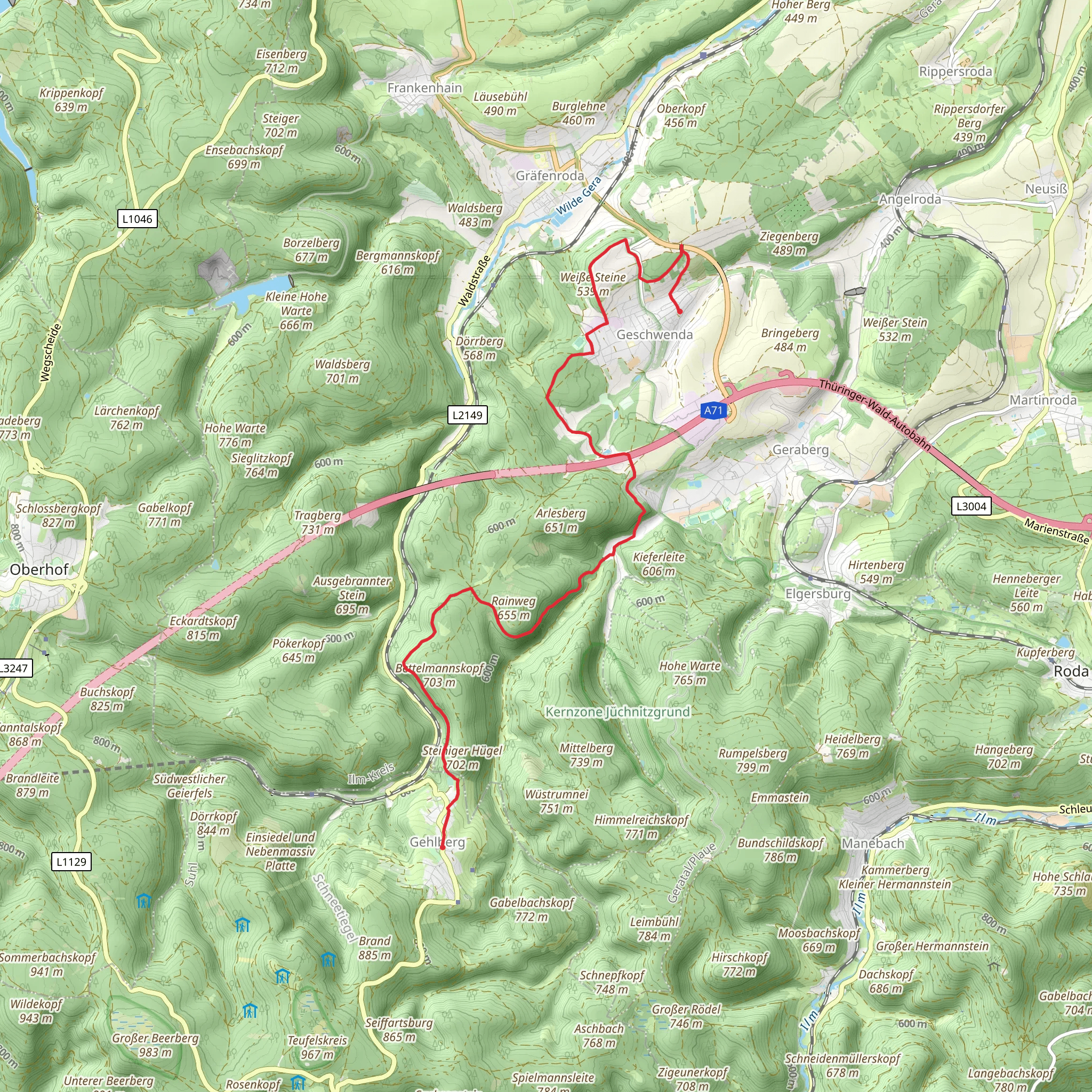 Gehlberg to Geschwenda via Geraberger Rundwanderweg mobile static map