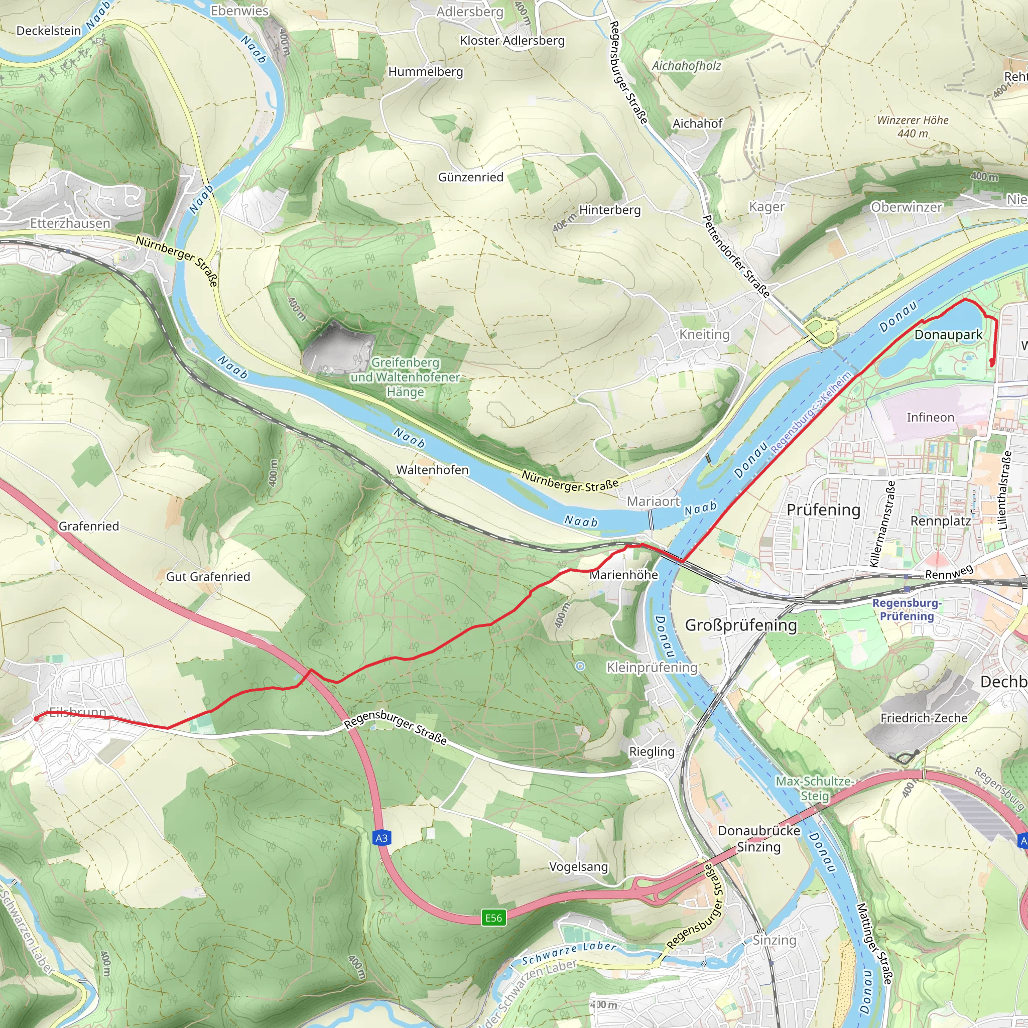 Donaupark to Eilsbrunn via Regensburg mobile static map