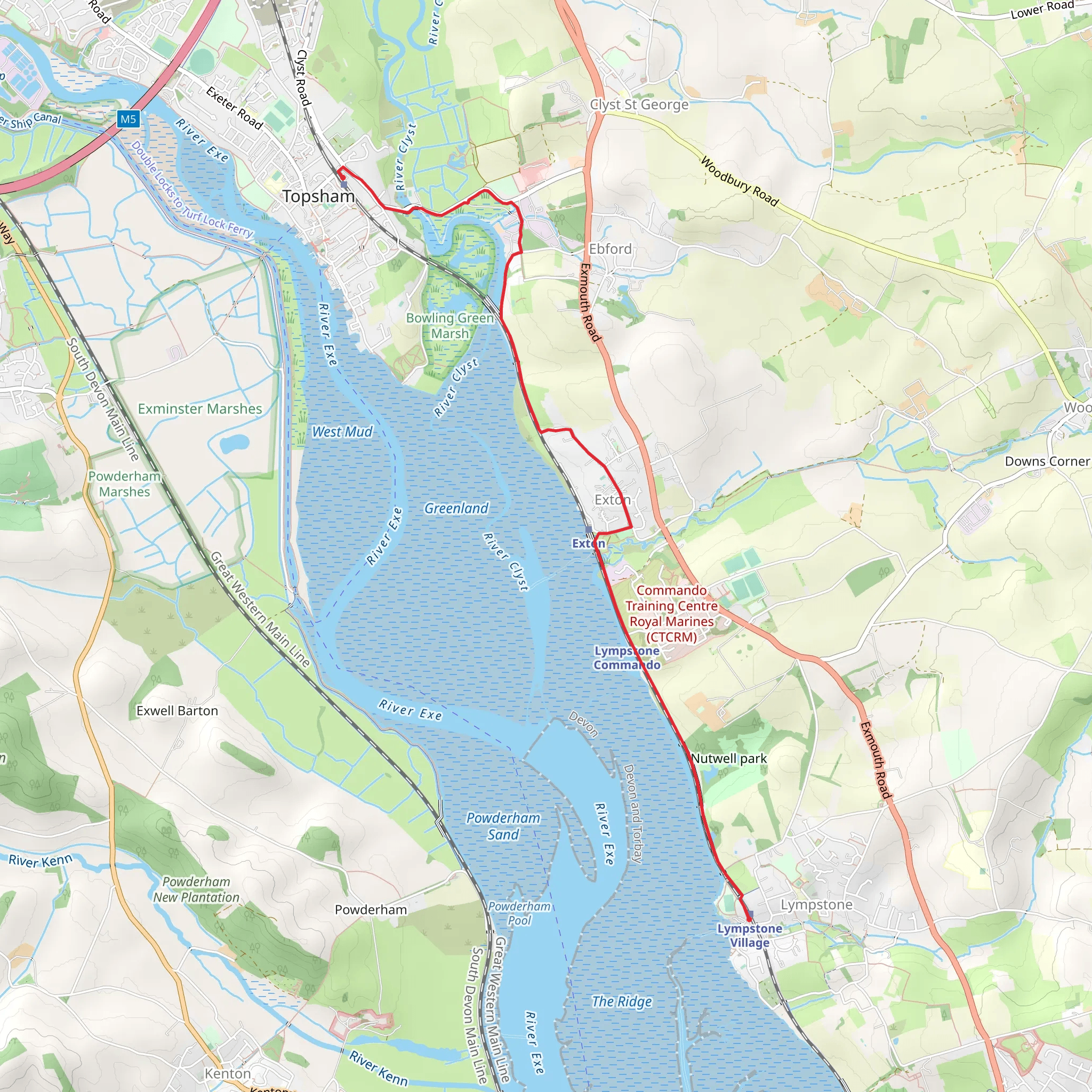 Avocet Line - Lympstone to Topsham Walk mobile static map