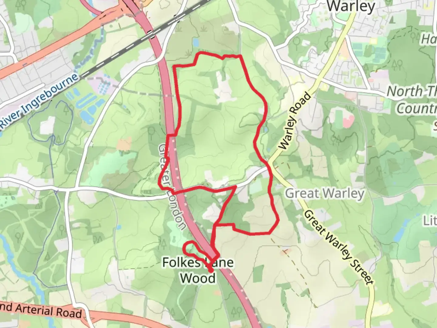 An image depicting the trail Coombe Wood and Lower Belt Loop and its surrounding area.