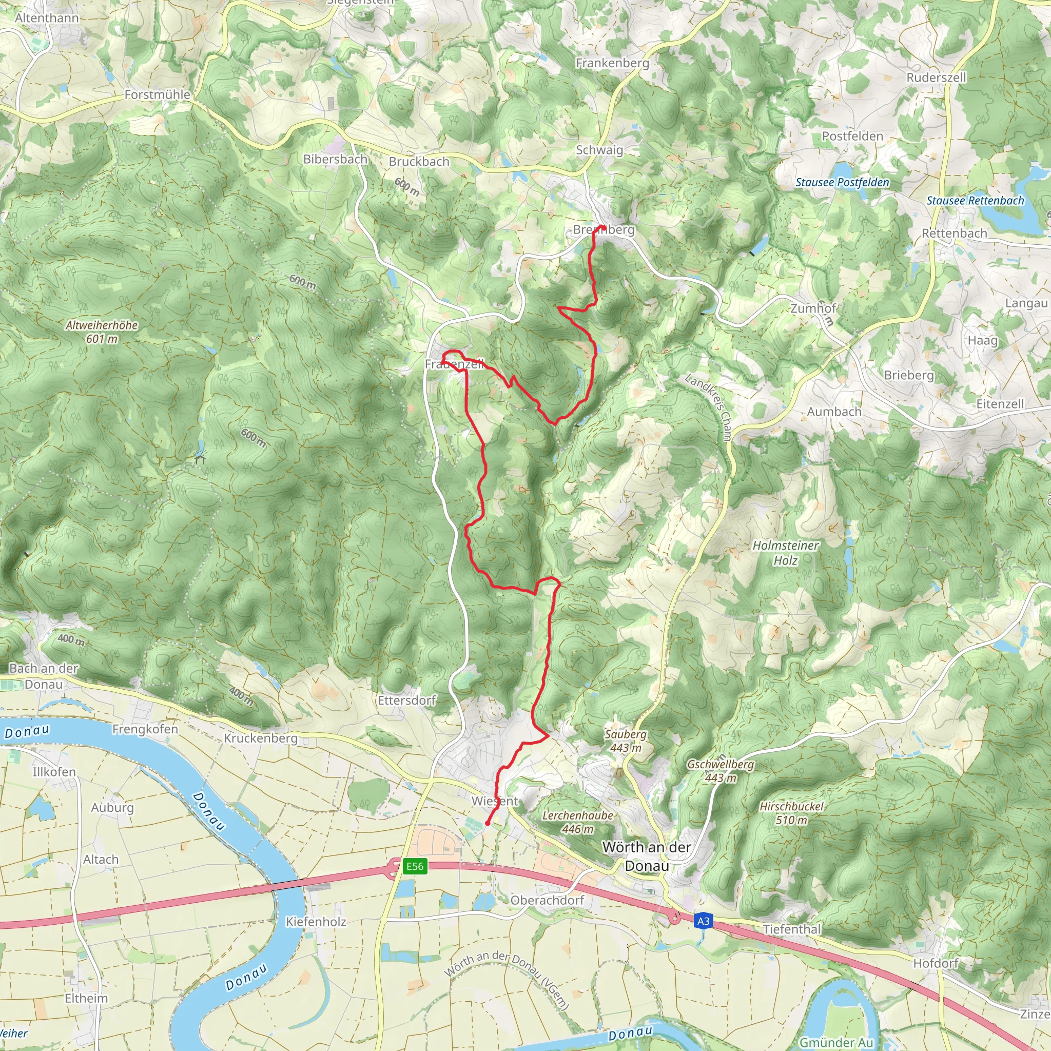 Brennberg to Wiesent Walk via Wiesentener Forst mobile static map