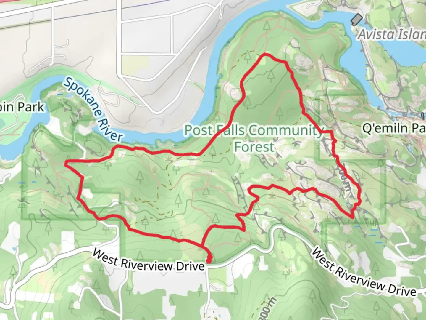 An image depicting the trail Spokane River and Post Falls Community Forest Loop and its surrounding area.