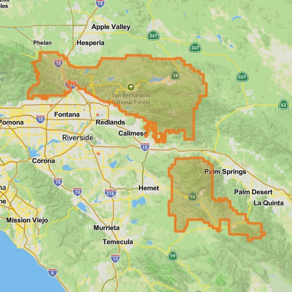 San Bernardino National Forest mobile static map
