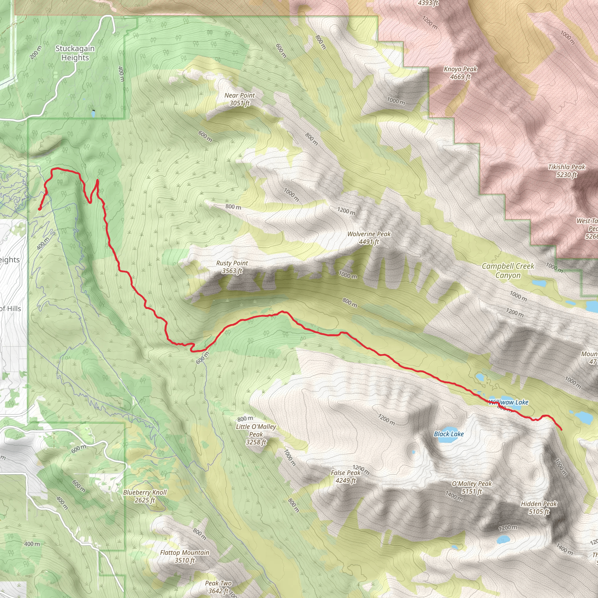 Williwaw Lakes Trail via Middle Fork Trail mobile static map
