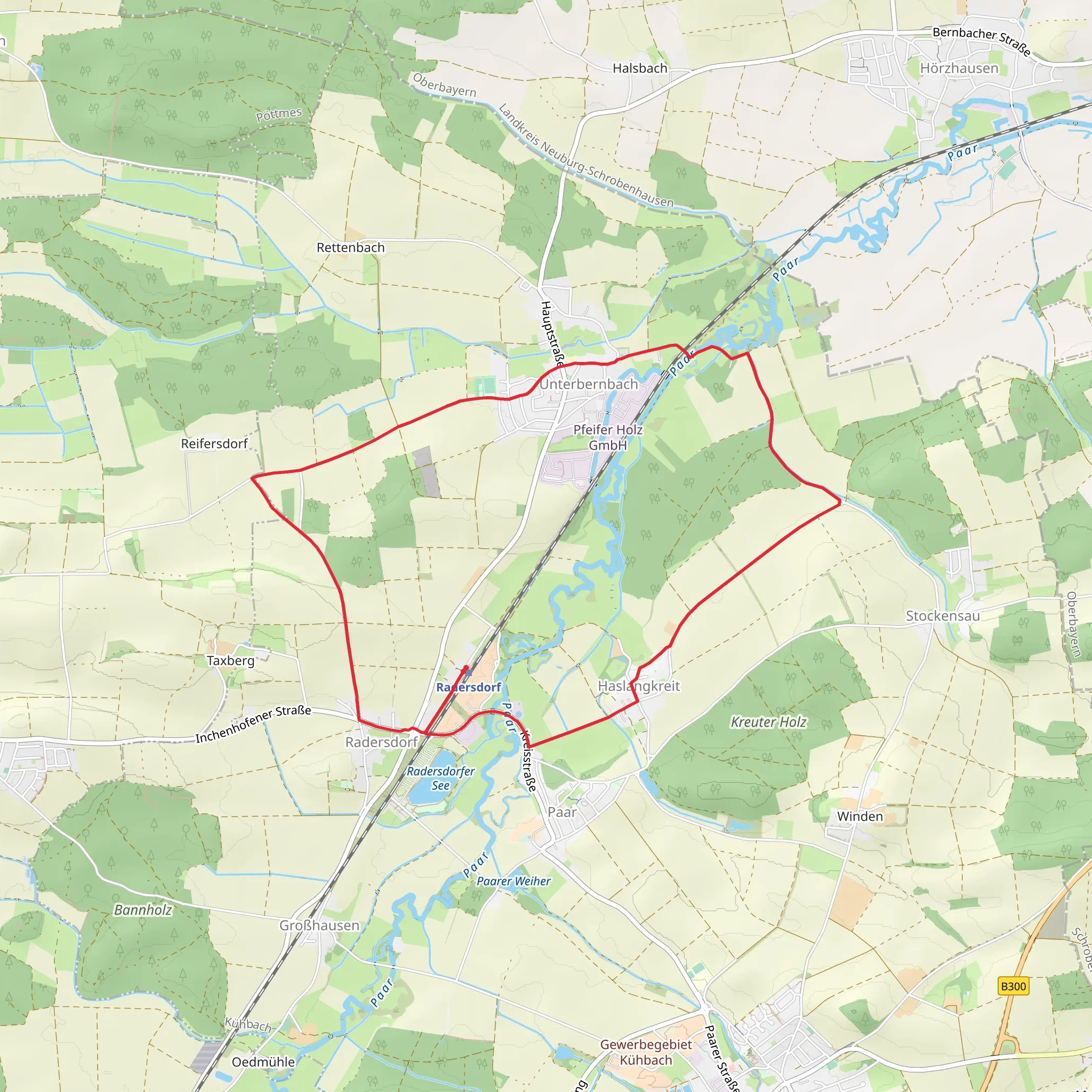 Radersdorf and Unterbernbach Circular Walk mobile static map