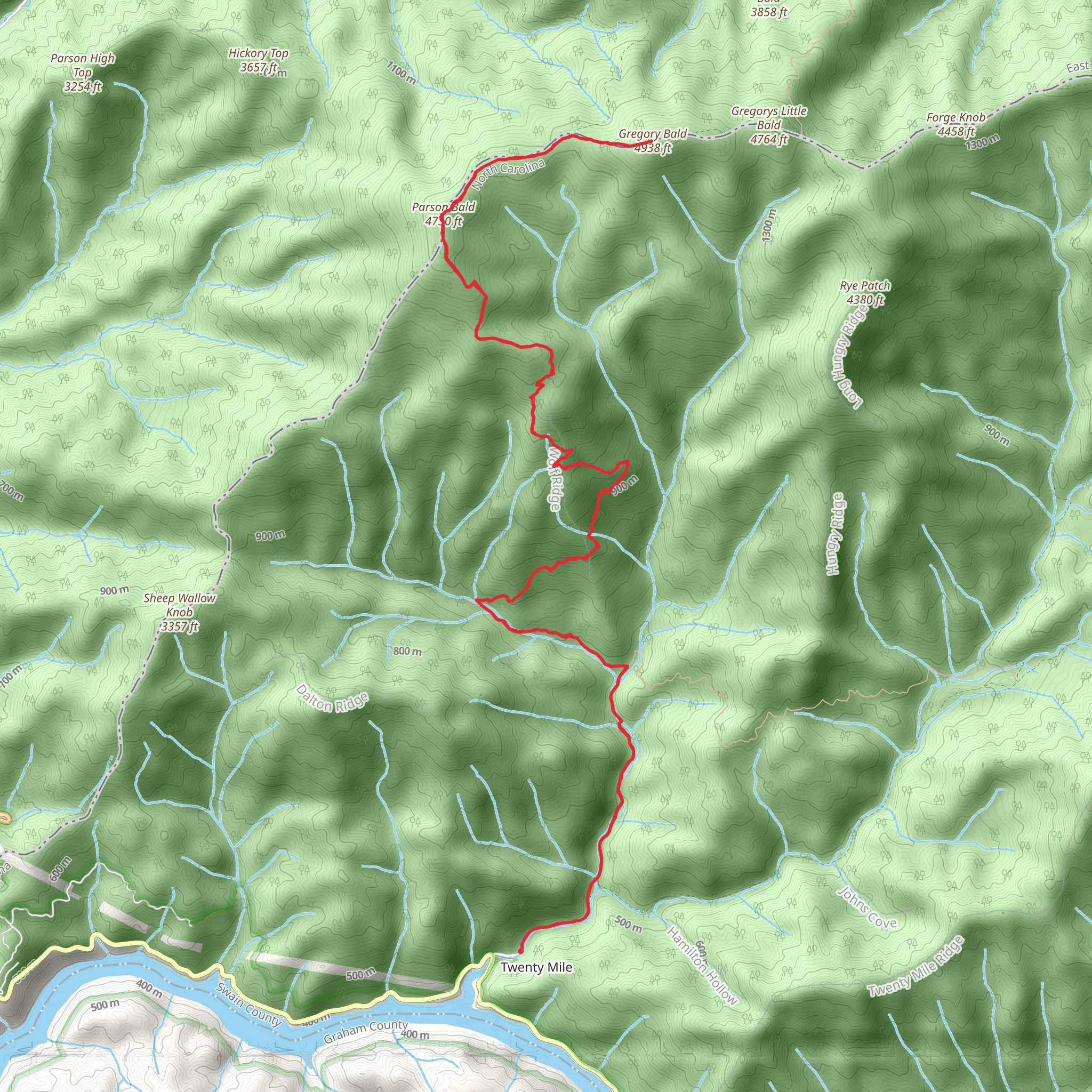 Parson Bald, Gregory Bald via Wolf Ridge Trail mobile static map
