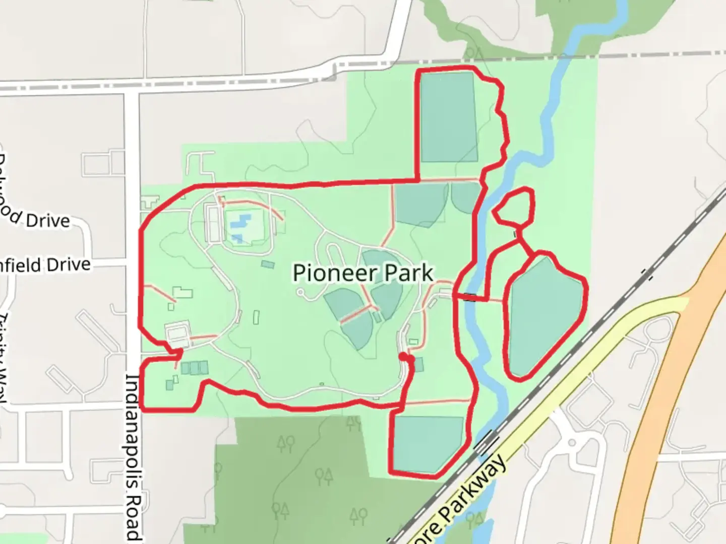 An image depicting the trail Pioneer Park Loop and its surrounding area.