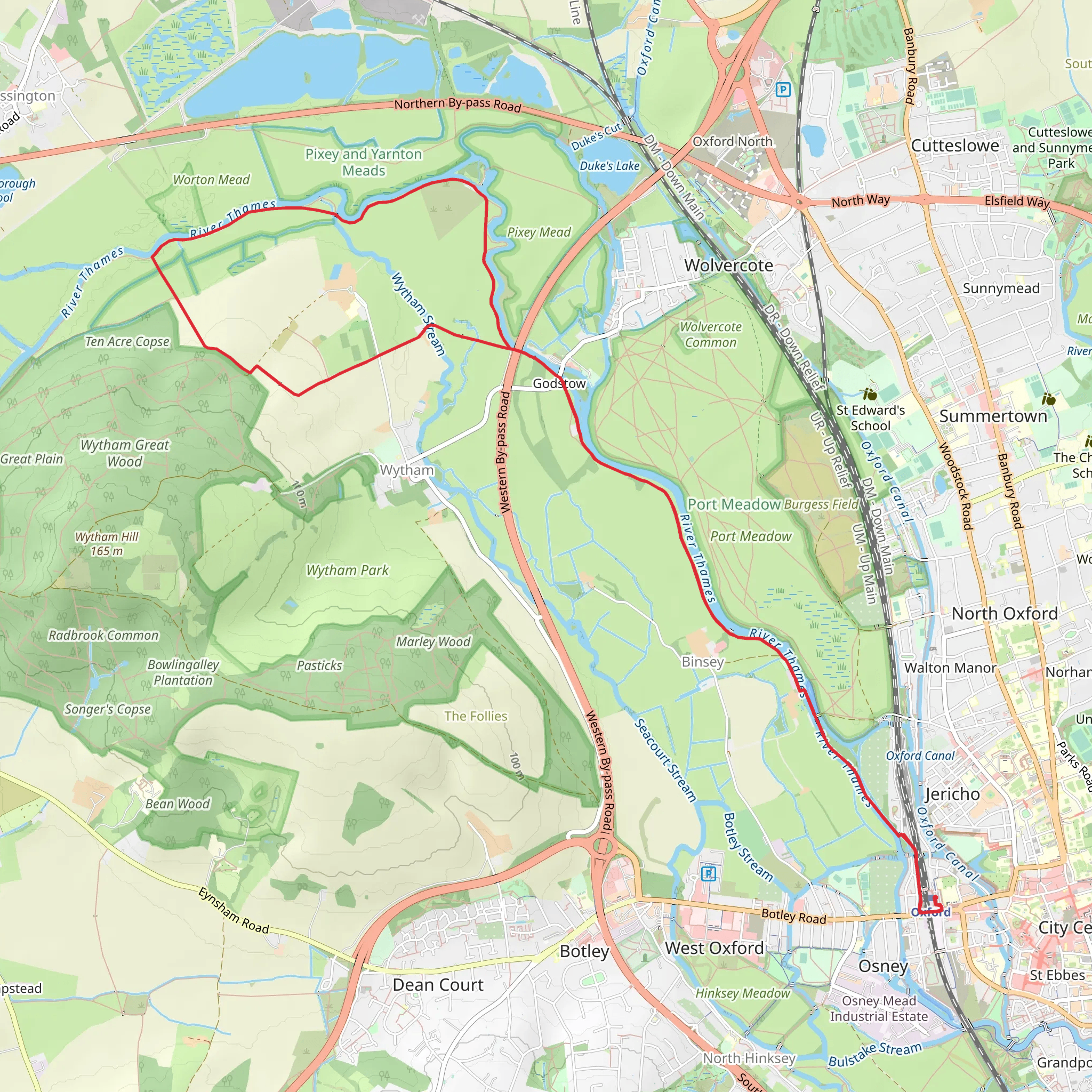 Wytham Stream and River Thames Loop from Oxford mobile static map