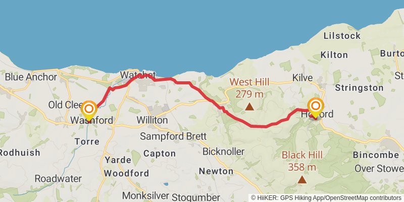 Minehead to Bath Abbey in Somerset stage 2 Map