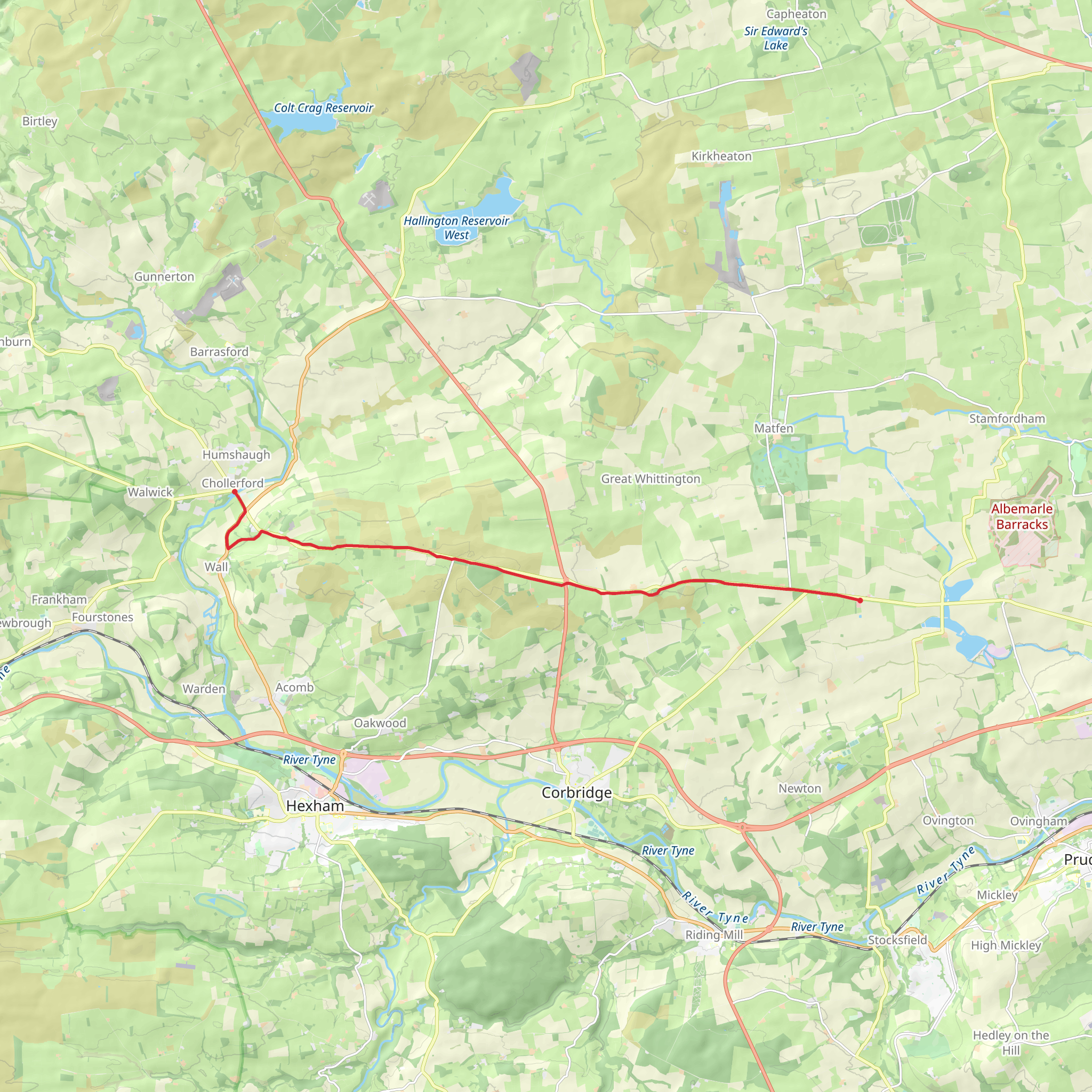 Harlow Hill to Chollerford Walk mobile static map