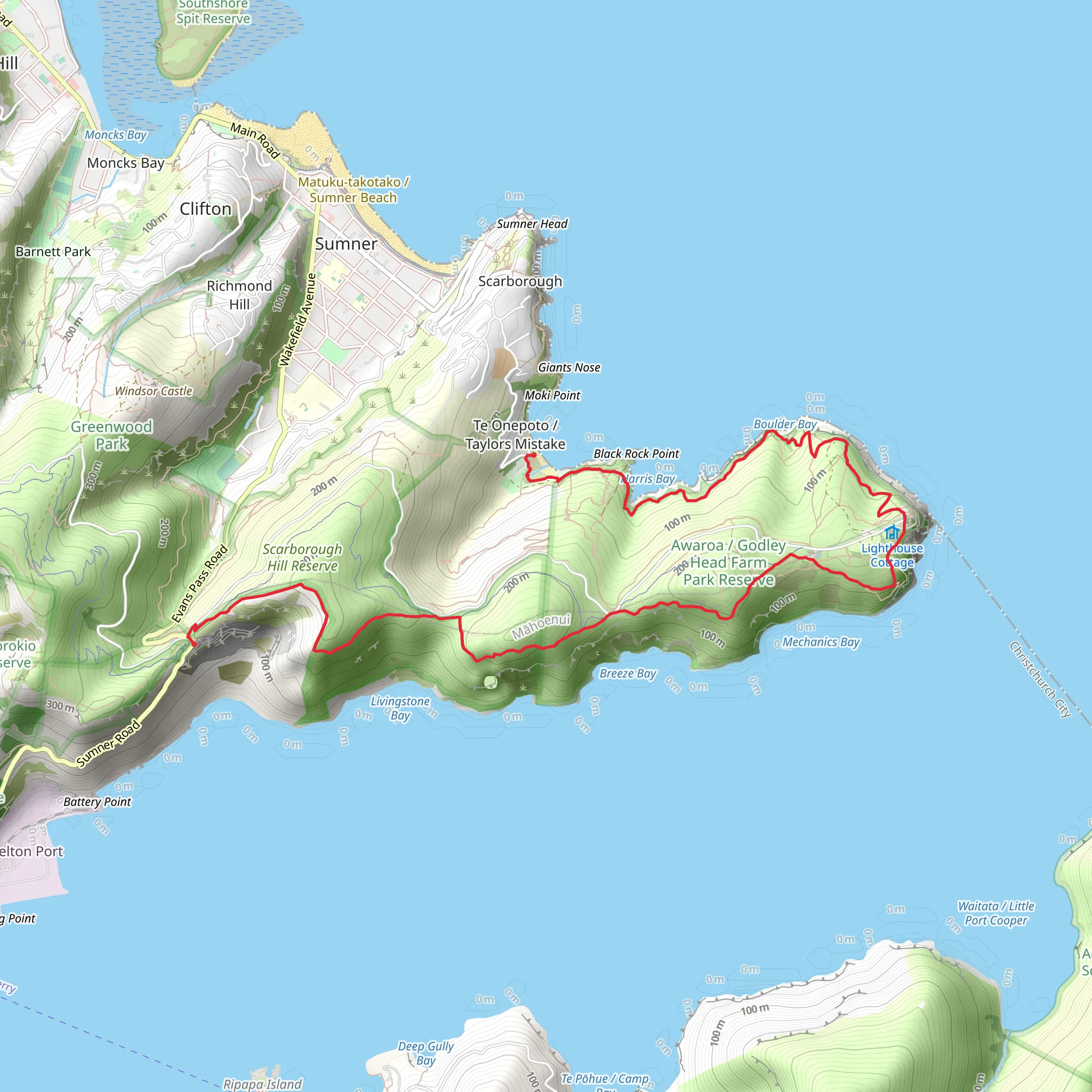 Crater Rim Walkway to Godley Head Walkway mobile static map