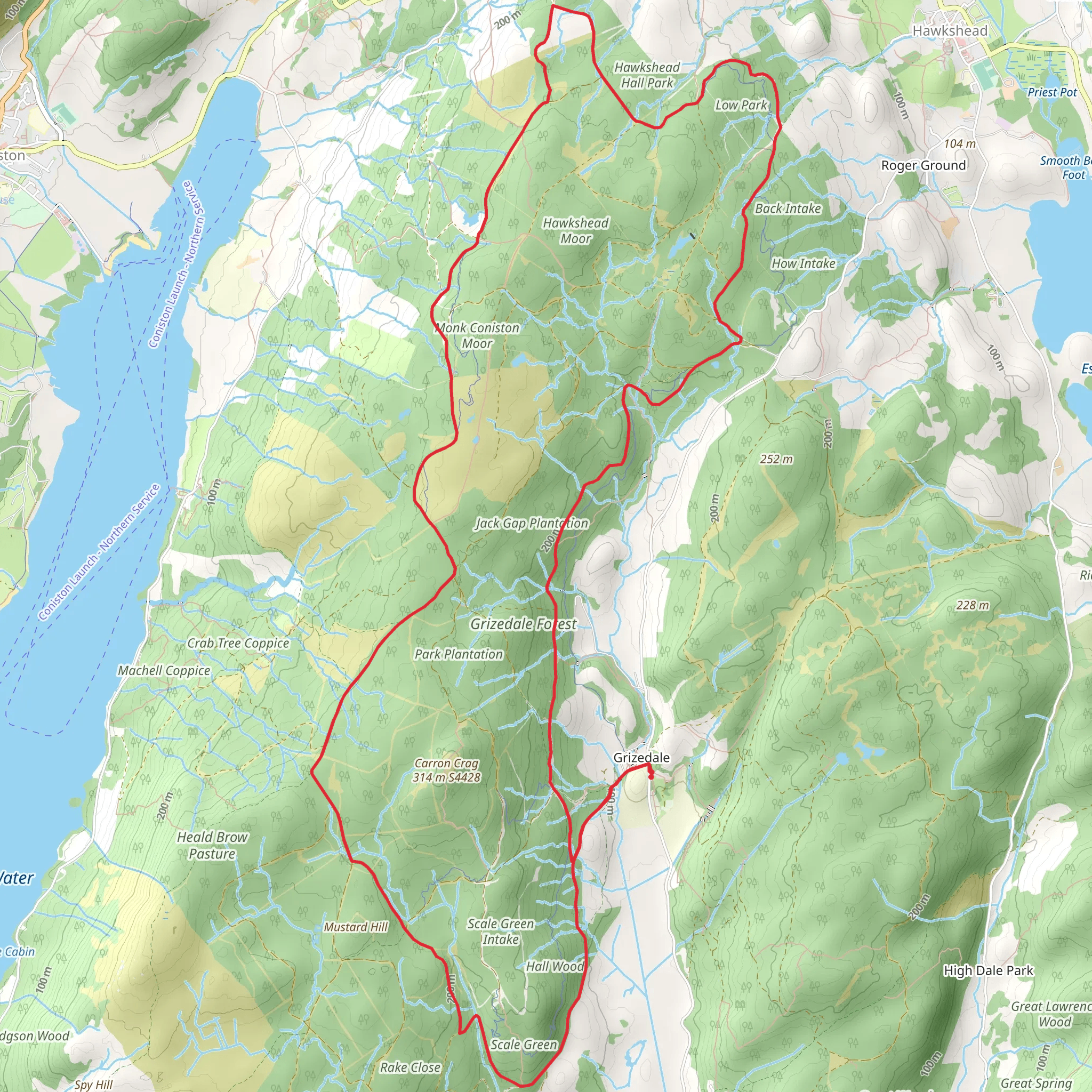 Scale Green, Monk Coniston Moor and Hawkshead Hall Park Loop - Grizedale mobile static map