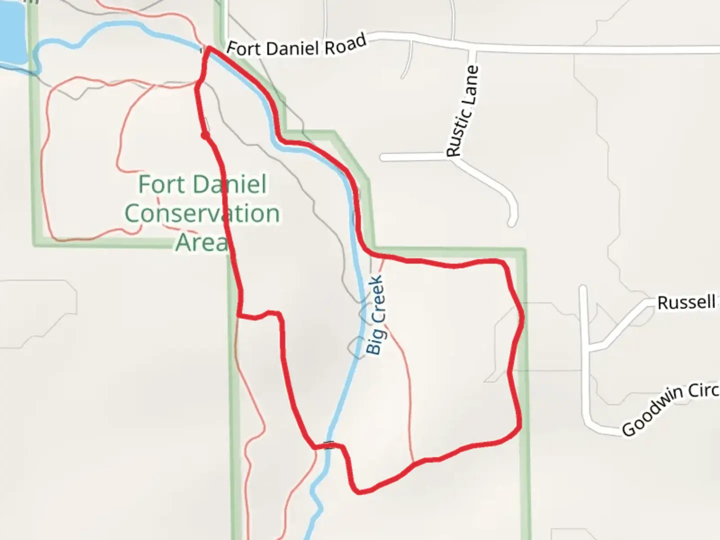An image depicting the trail Loop around Big Creek and its surrounding area.