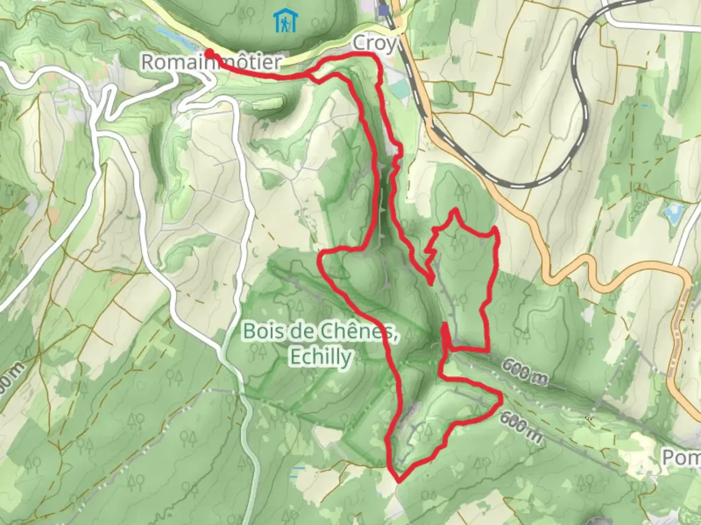 An image depicting the trail Romainmôtier - Bec a l Aigle Loop and its surrounding area.