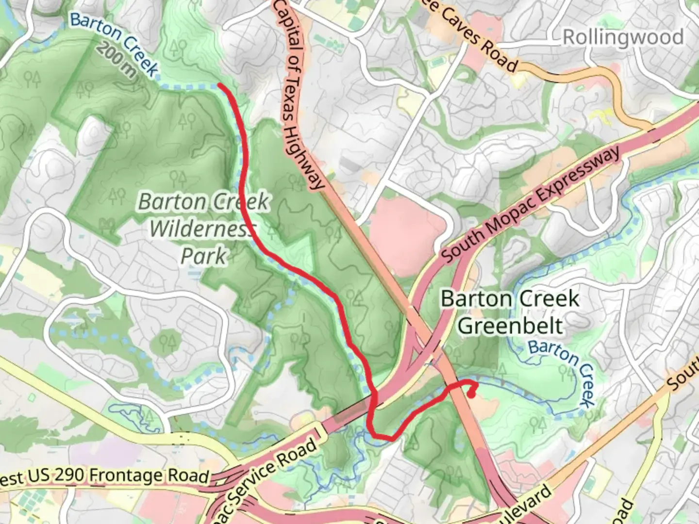 An image depicting the trail Barton Creek Greenbelt Trail and its surrounding area.