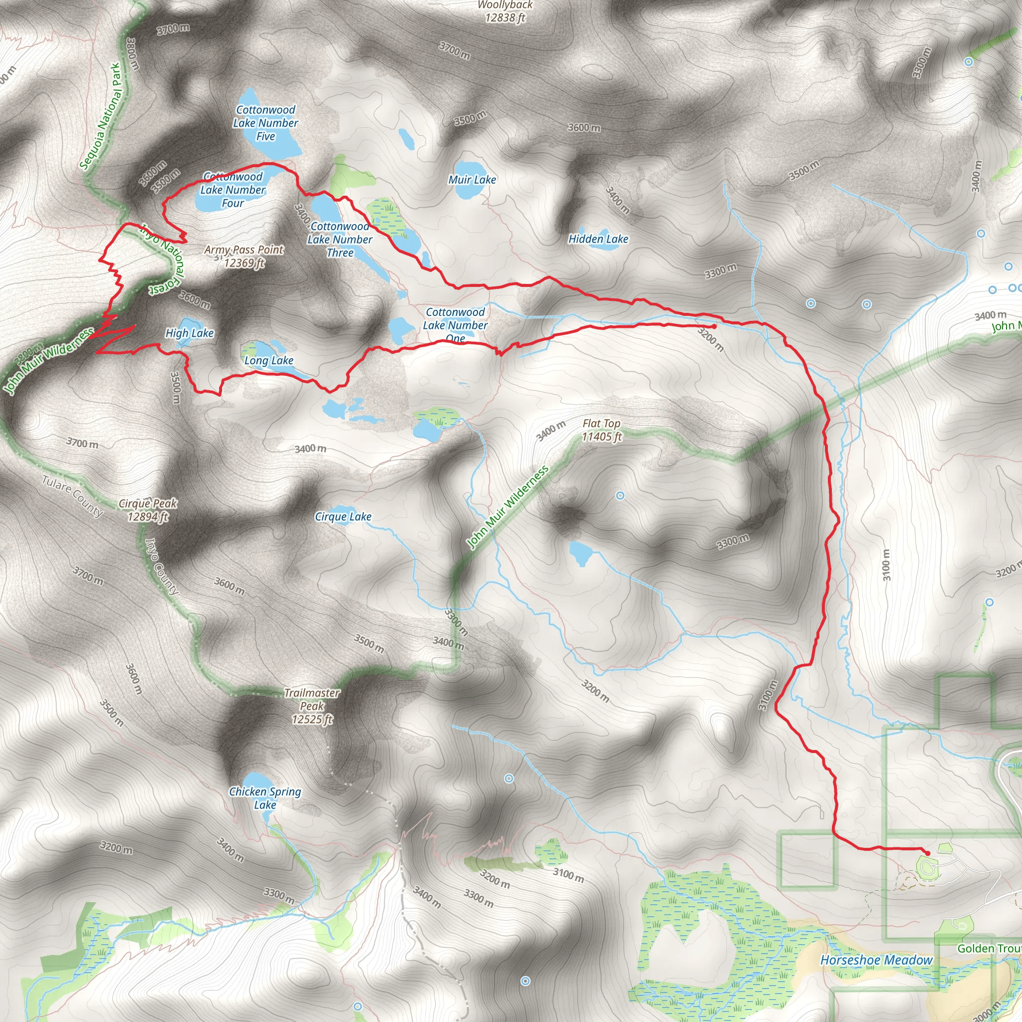 Cottonwood Lakes Trail and New Army Pass Trail Loop mobile static map