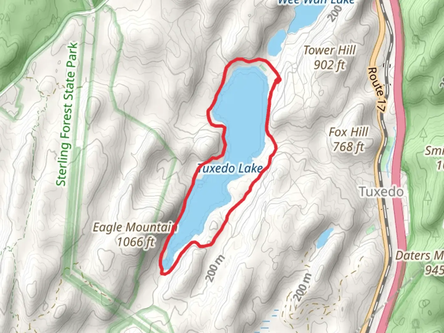 An image depicting the trail Tuxedo Lake Loop Trail and its surrounding area.