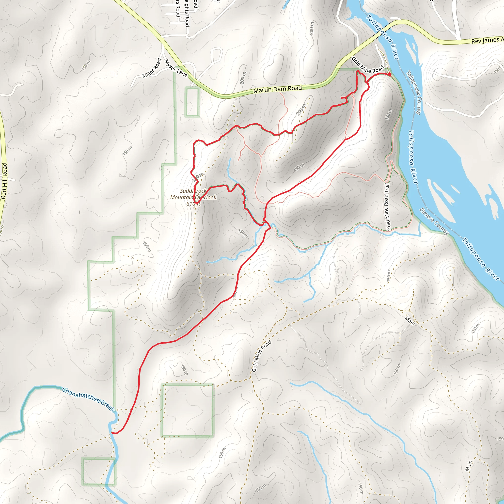 Cherokee Bluffs Railroad and Saddlerock Mountain Overlook Loop Trail mobile static map