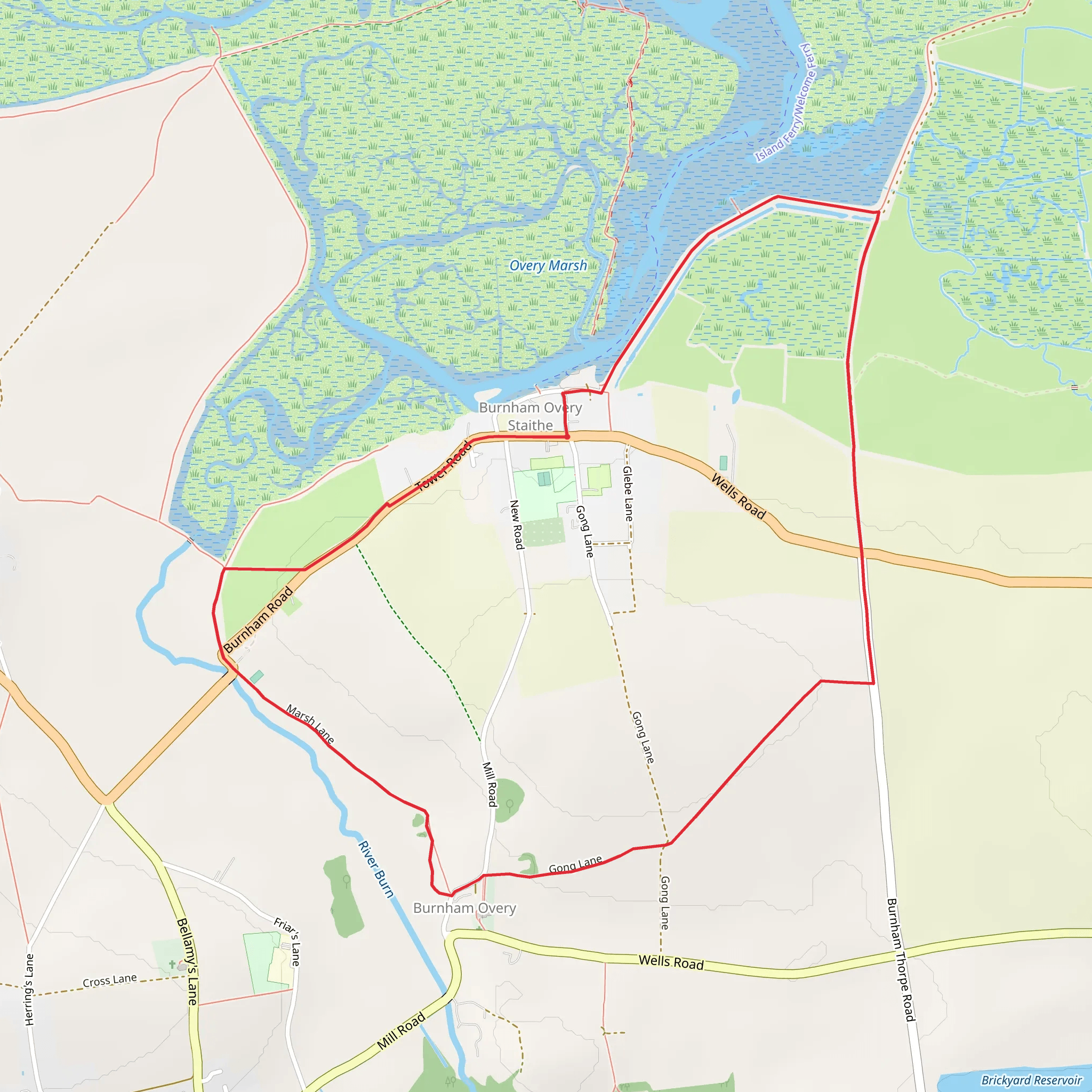 Burnham Overy Staithe Circular Walk - Brancaster - Norfolk mobile static map