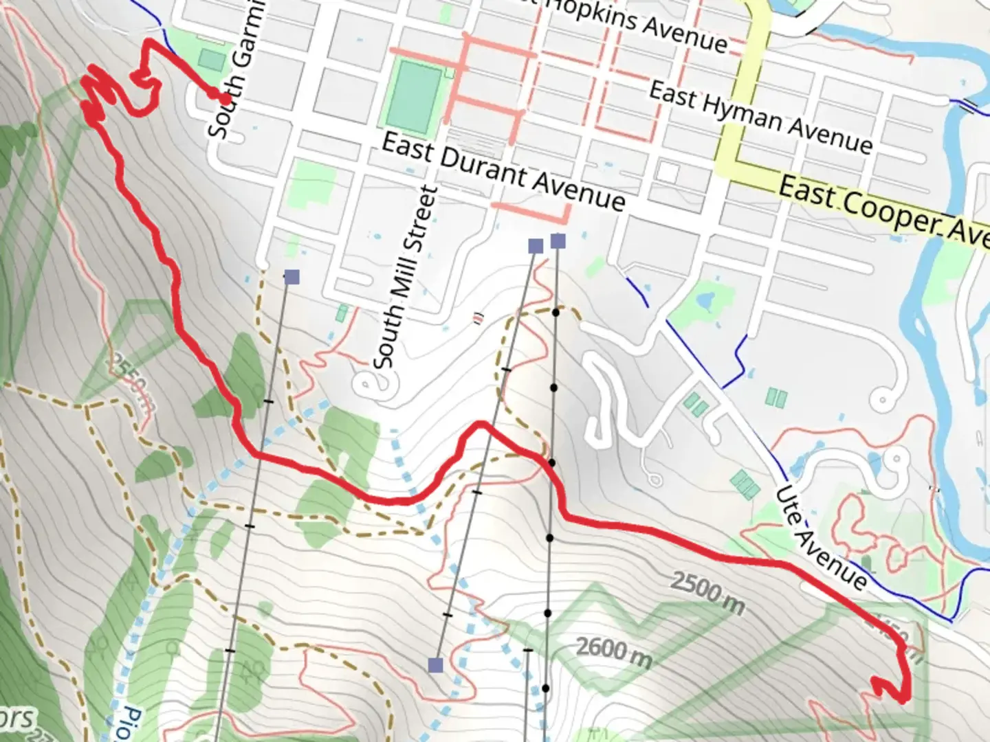 An image depicting the trail Ajax Trail and Ute Trail and its surrounding area.