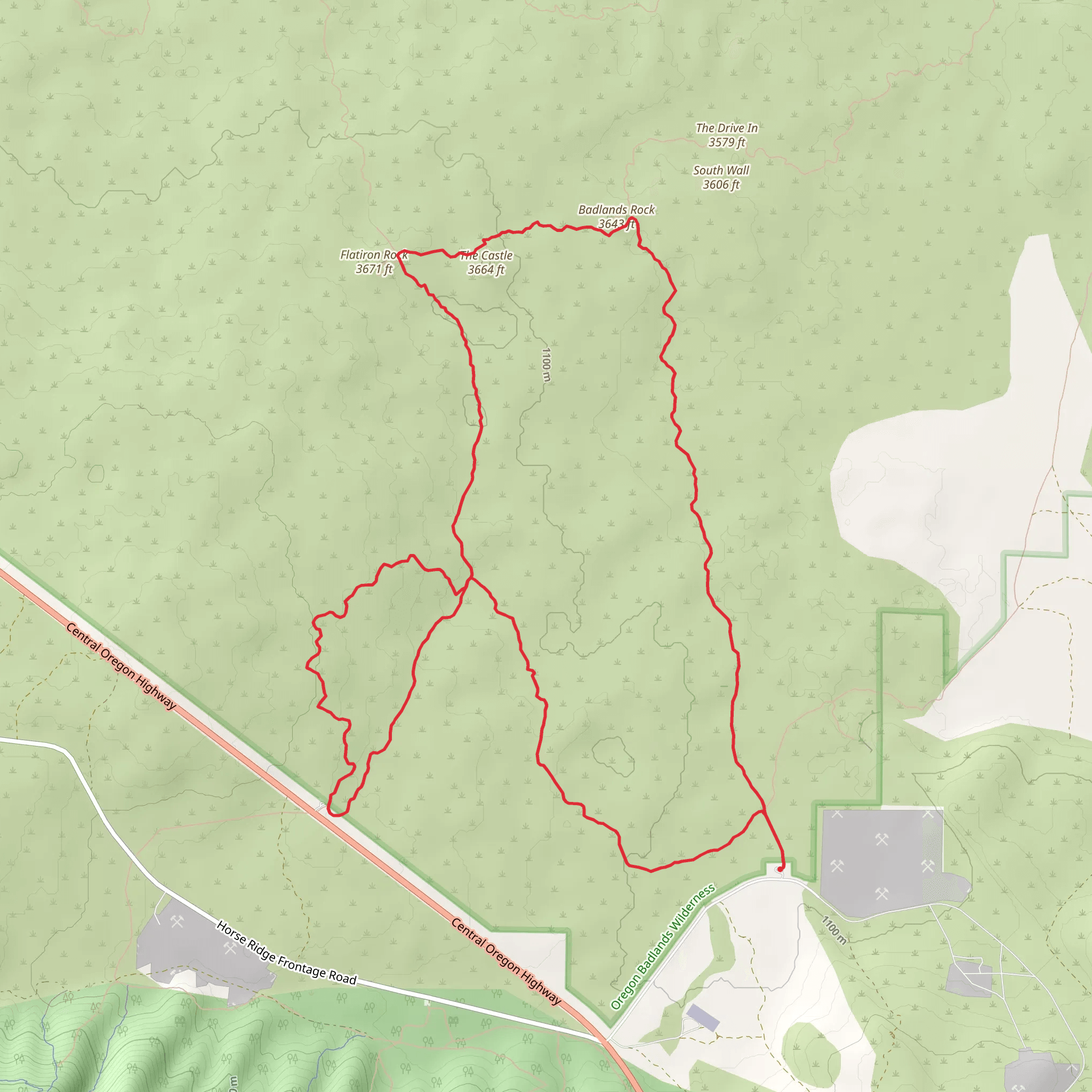 Badlands Rock, Flatiron Rock Loop via Badlands Rock Trail mobile static map