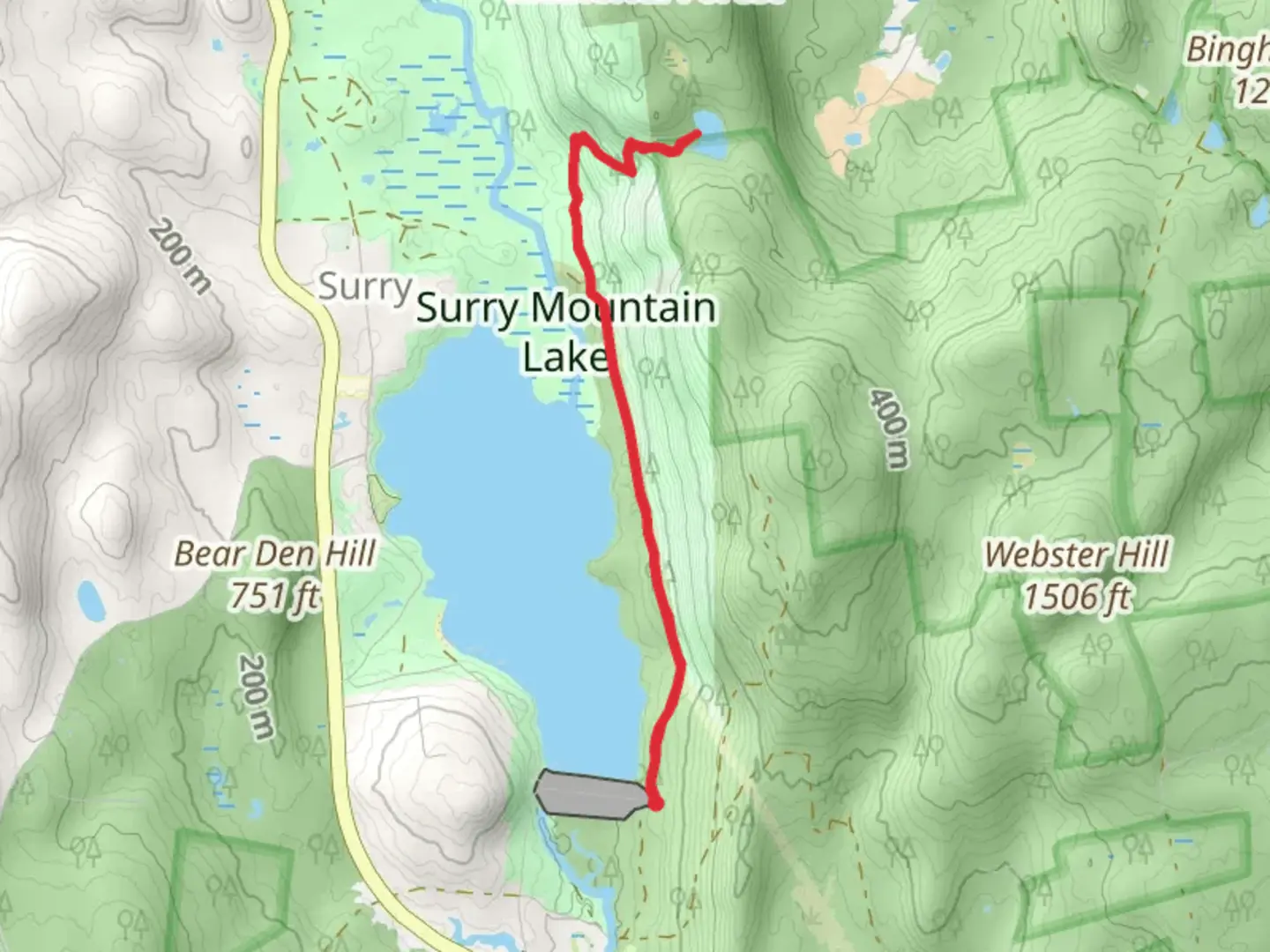 An image depicting the trail Lily Pond Trail via Surry Mountain Lake and its surrounding area.