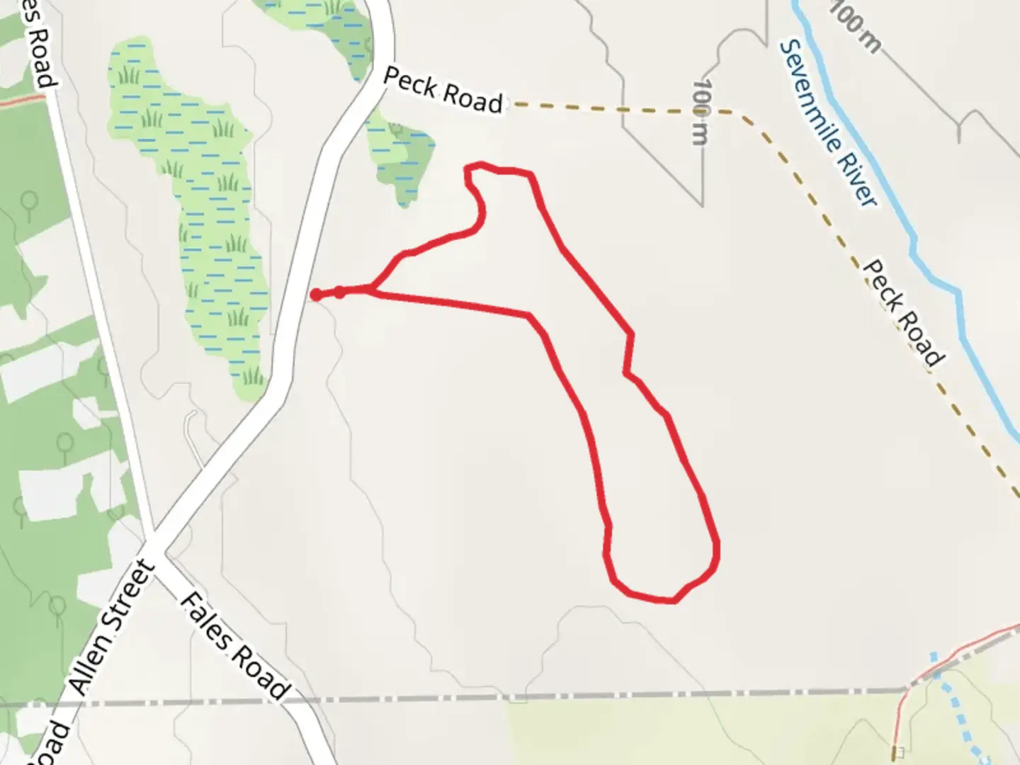 An image depicting the trail Hawkins Street and Peck Road Loop and its surrounding area.