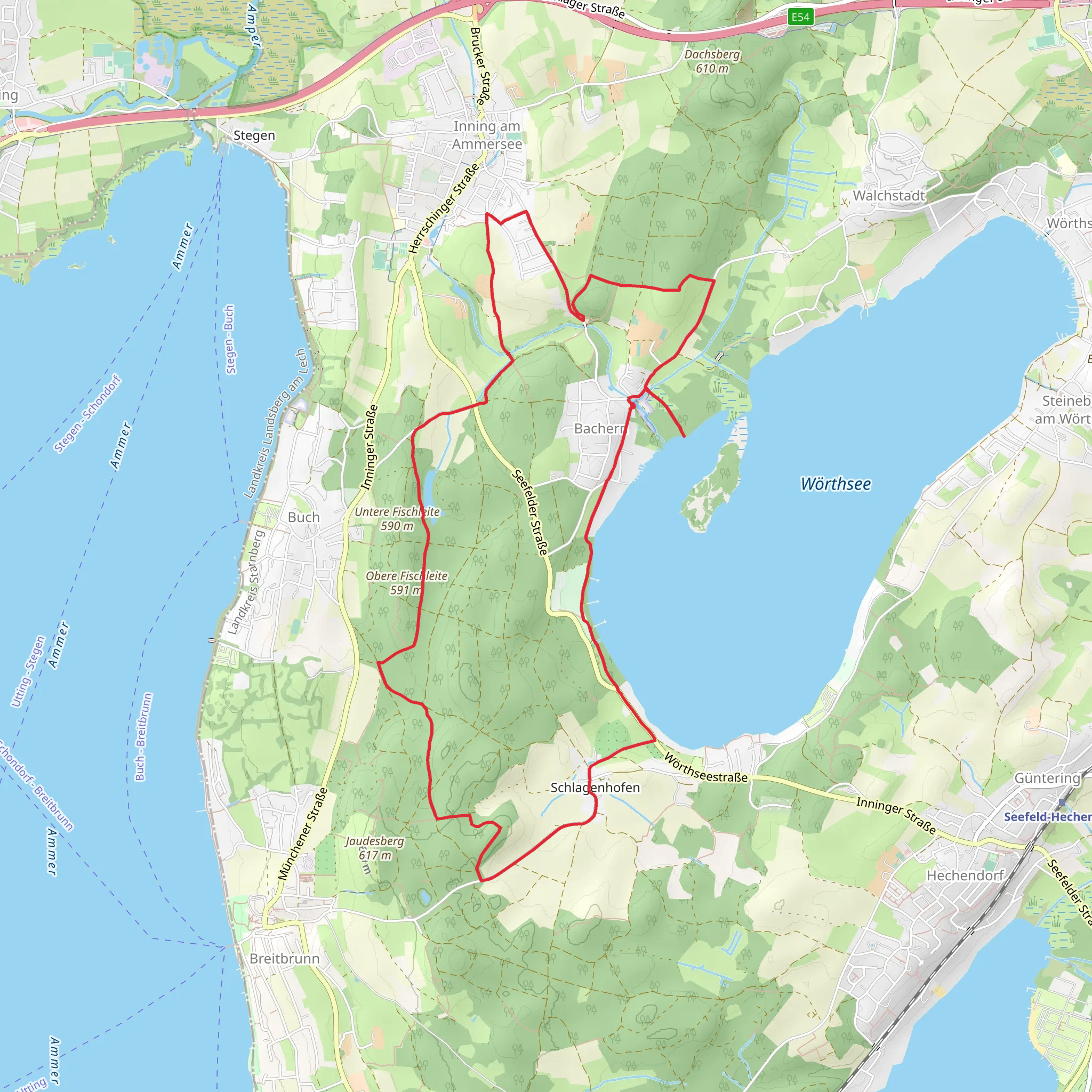 Woerthsee via Bucher Weg and Bacherner Weg mobile static map