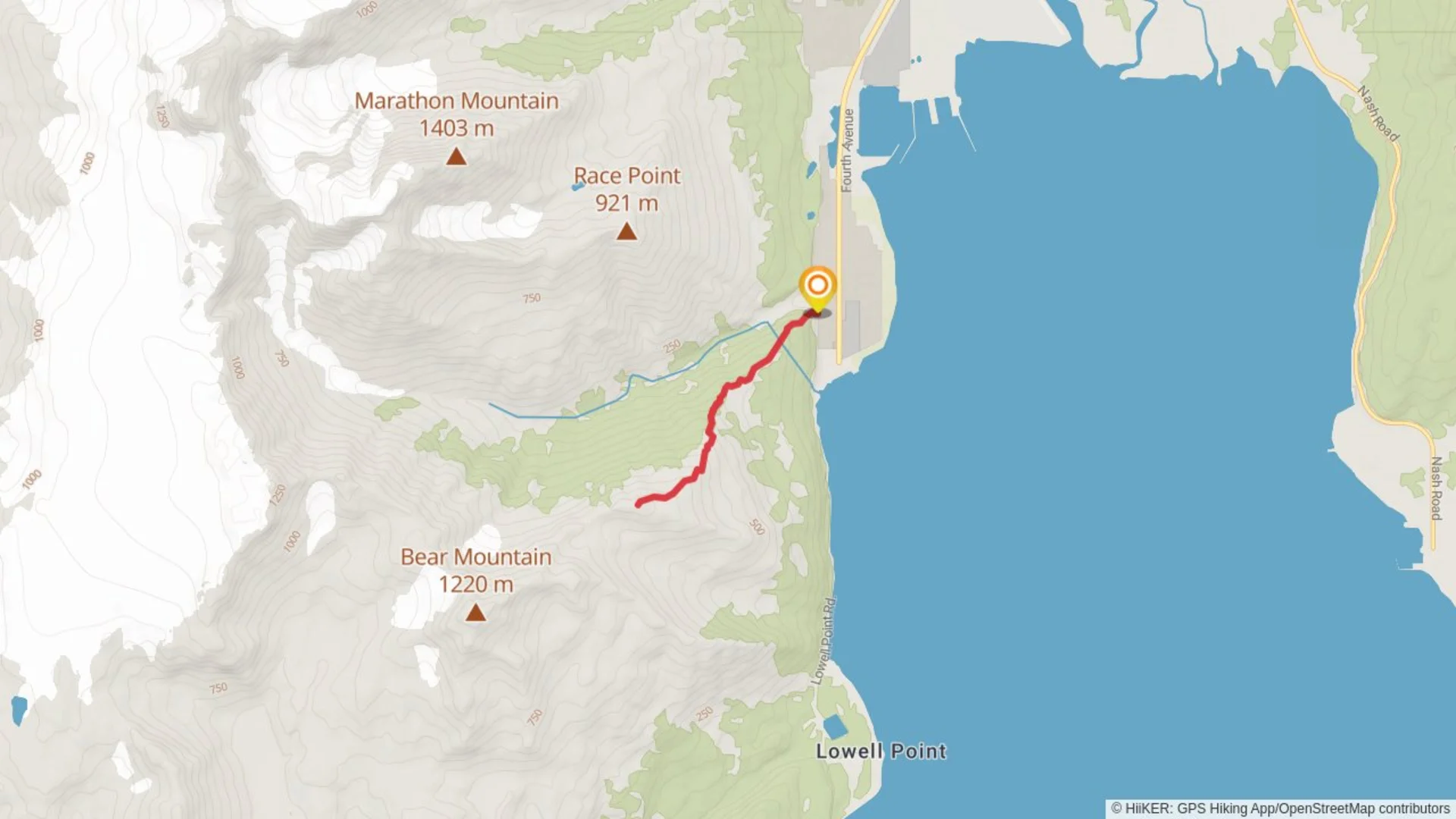 An image depicting the trail Bear Mountain Trail from 1st Avenue and its surrounding area.