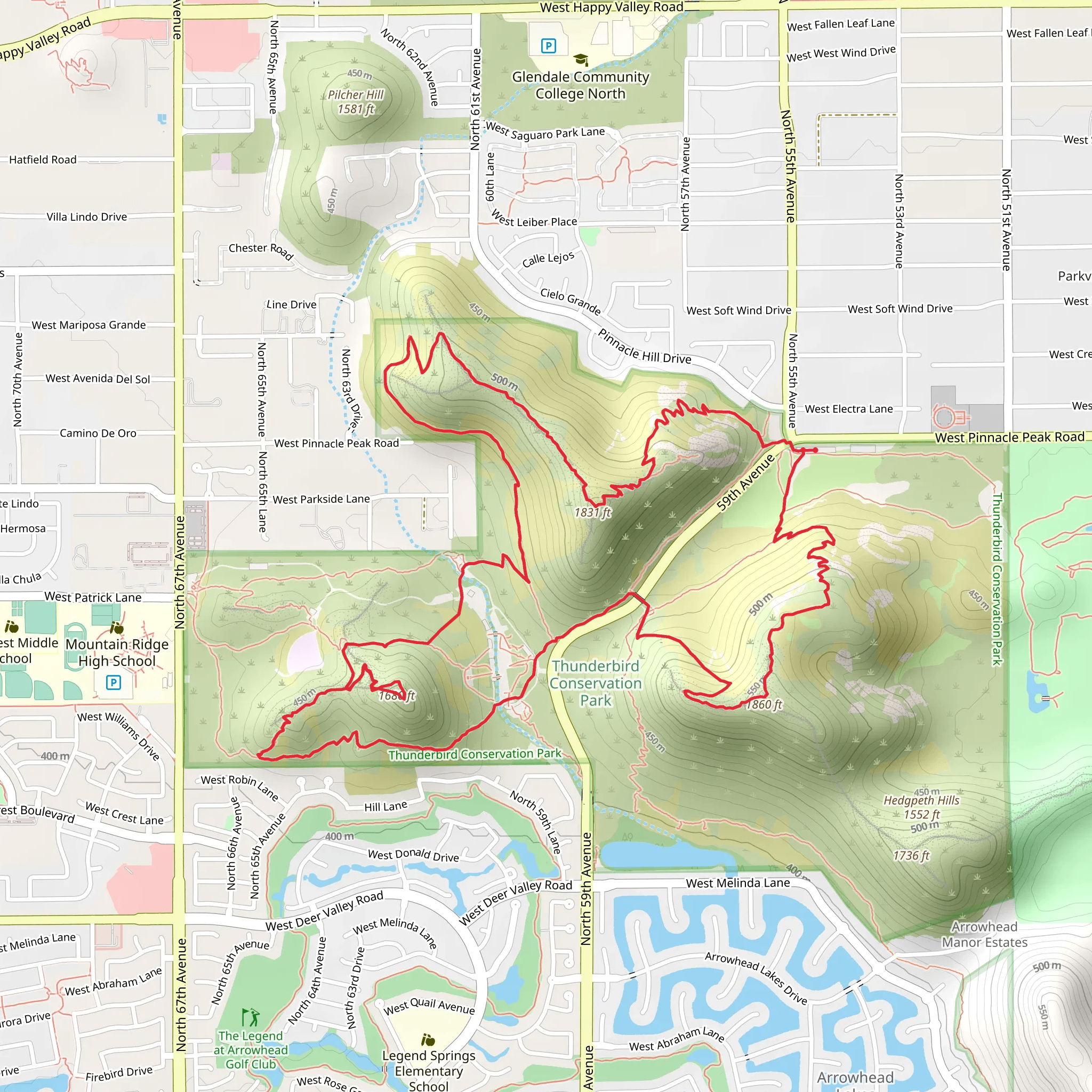 Thunderbird Conservation Park - H 1 to 4 Loop mobile static map