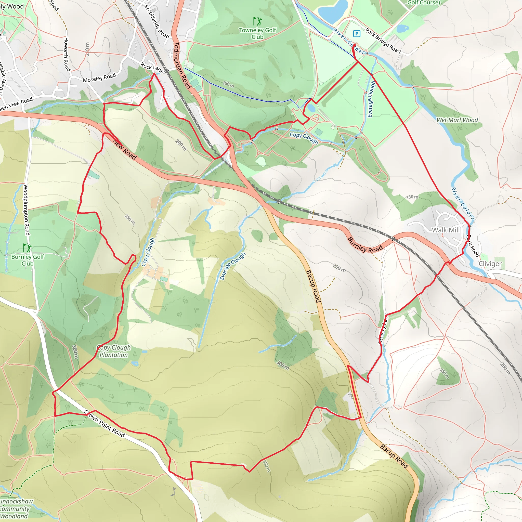 Towneley Park and Singing Ringing Tree via Burnley Way mobile static map