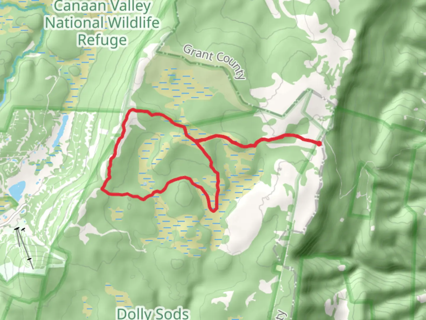 An image depicting the trail Bear Rocks trail and Dobbin Grade Trail and its surrounding area.