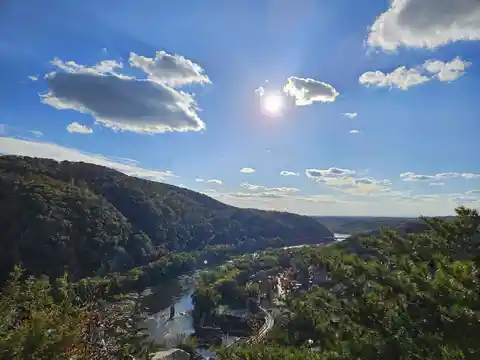 An image depicting the trail Maryland Heights and Stone Fort Loop Trail from Harpers Ferry and its surrounding area.